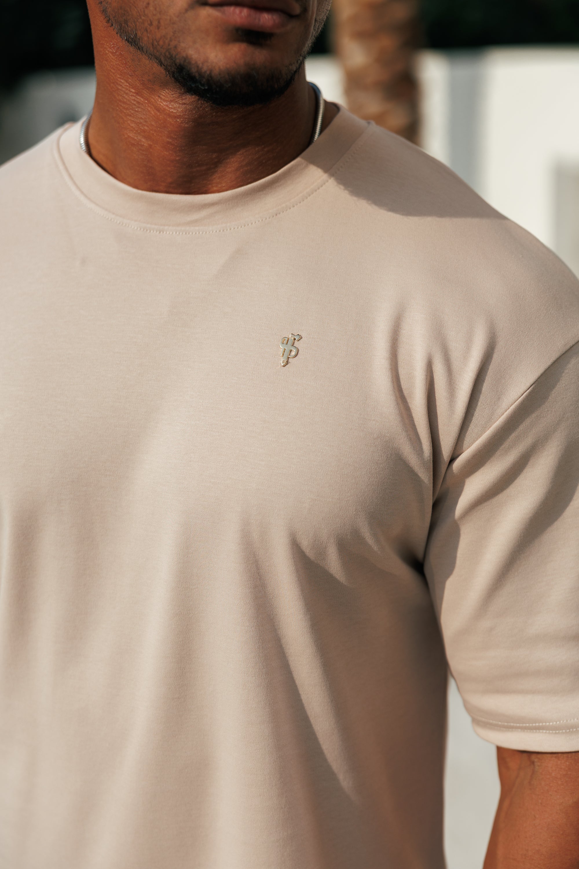 Beige / Gold Oversized Crew T Shirt - FSH1420