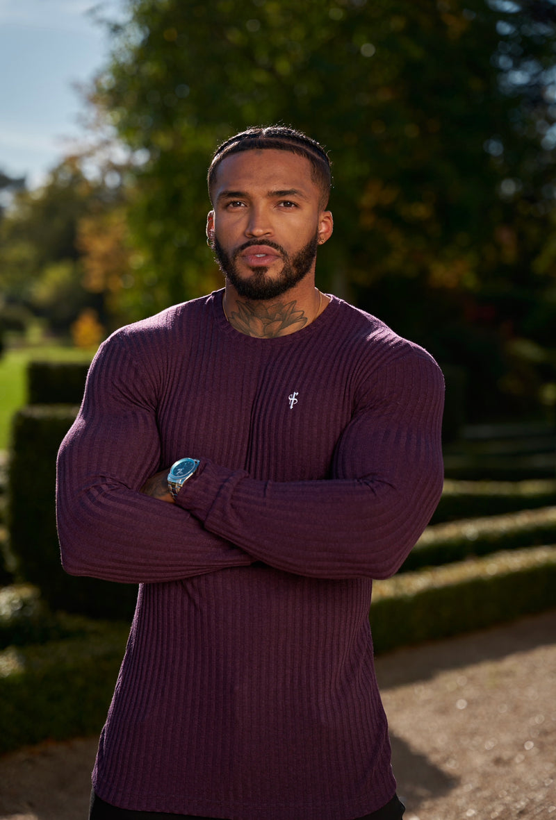 Father Sons Classic Plum / White Ribbed Knit Super Slim Crew Jumper - FSH774