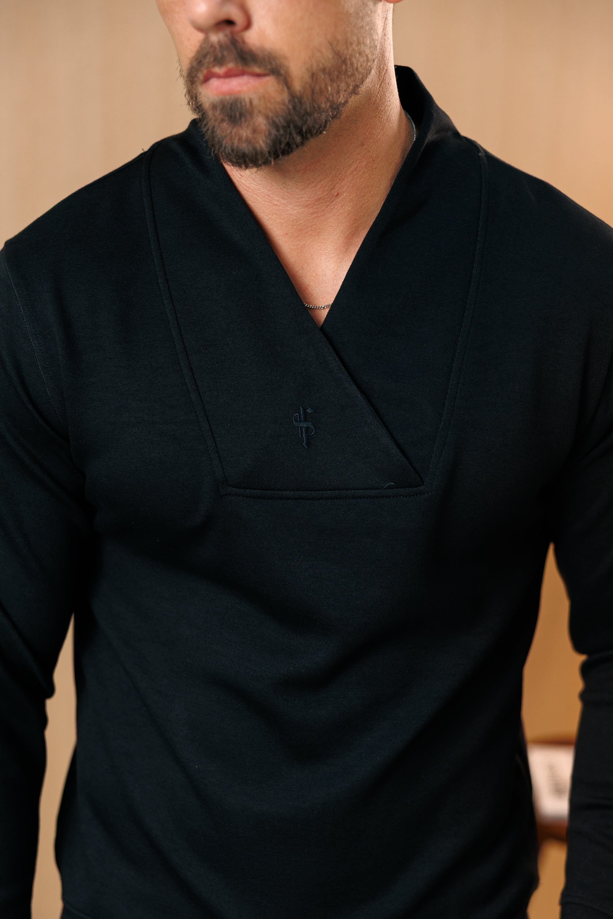 Black Modal Shawl Collar Jumper Long Sleeve -  FSR113