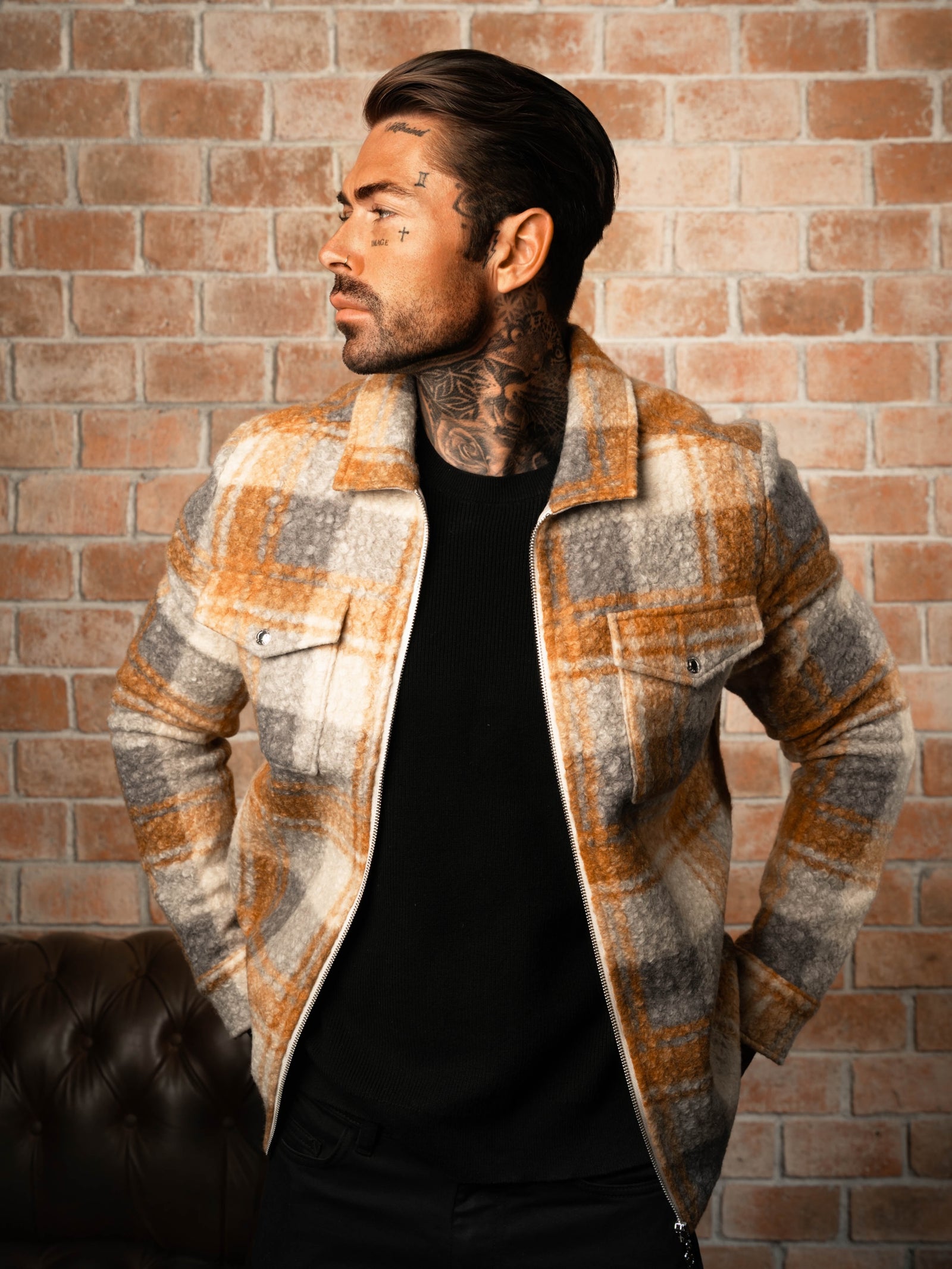 FS Boucle Zipped Check Jacket Tan - FSN157 – Father Sons