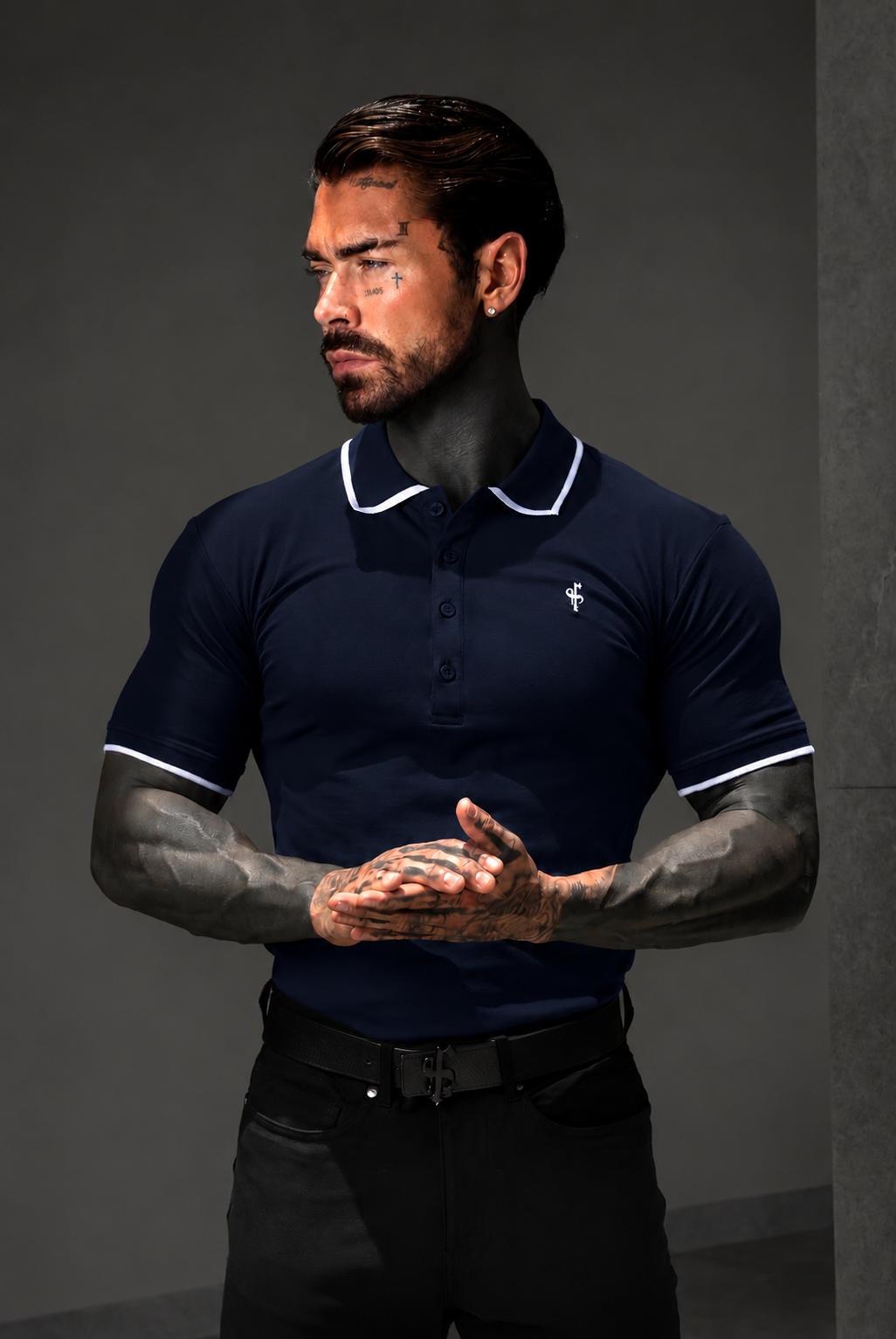 Beige / White Polo Shirt With Contrast Collar and Sleeve - FSH1672 Info