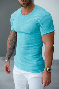 Father Sons Classic Turquoise / Silver Ribbed Knit Super Slim Short Sleeve Crew - FSH1092