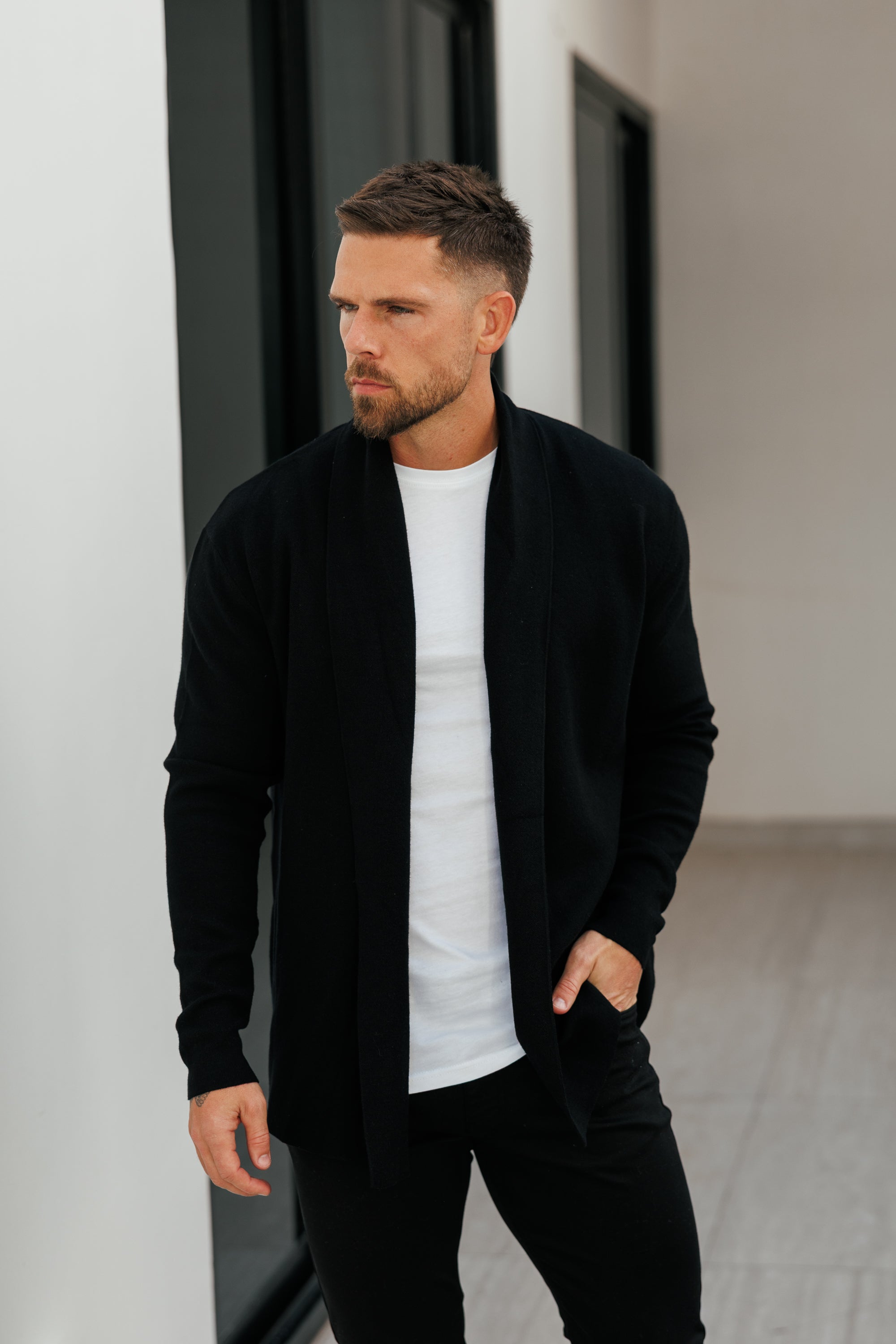 Soft Touch Shawl Cardigan Black -  FSA001