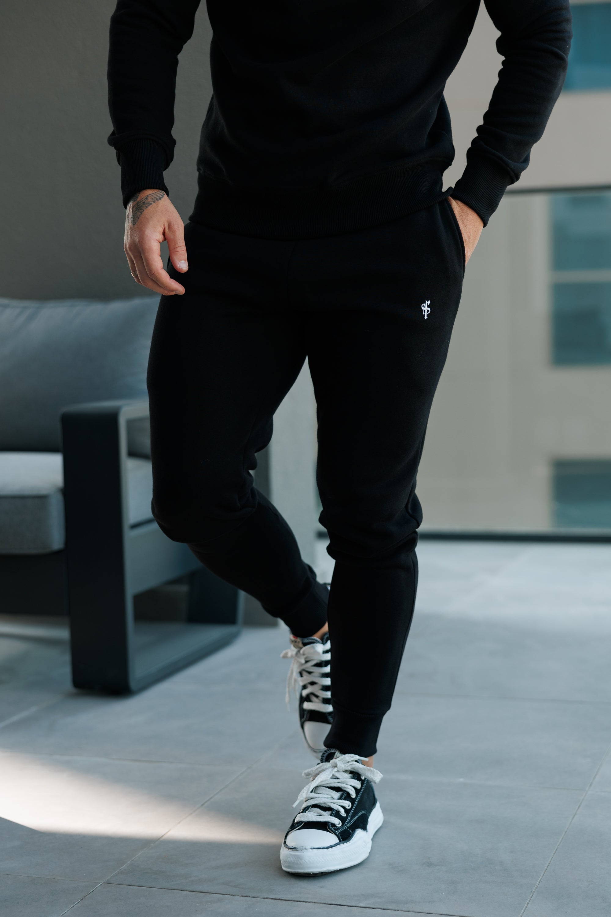 Plain Black Tracksuit Bottoms with FS Branding - FSH1195