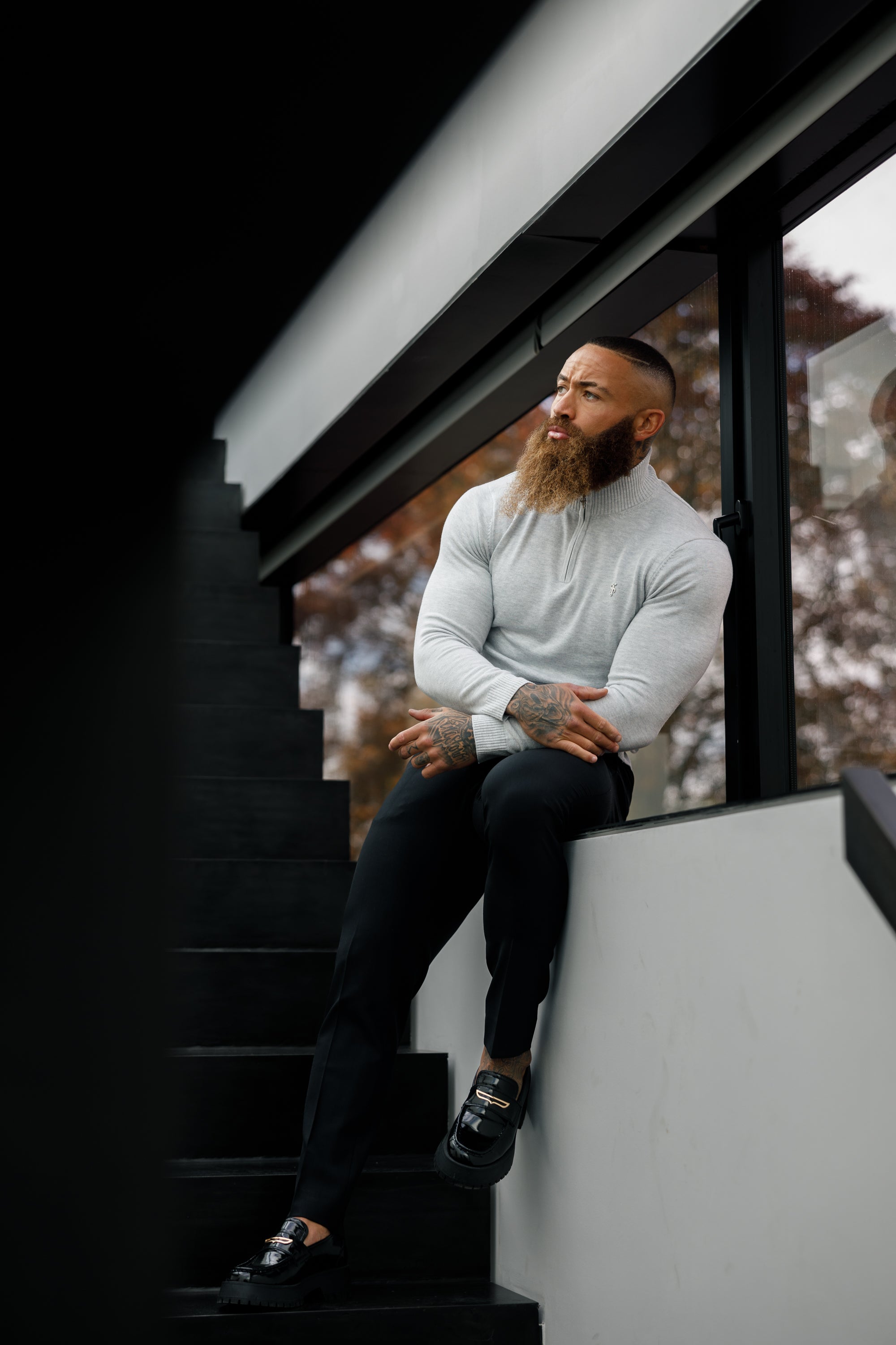 Grey Marl Funnel Neck 1/2 Zip Knitted Jumper - FSN124