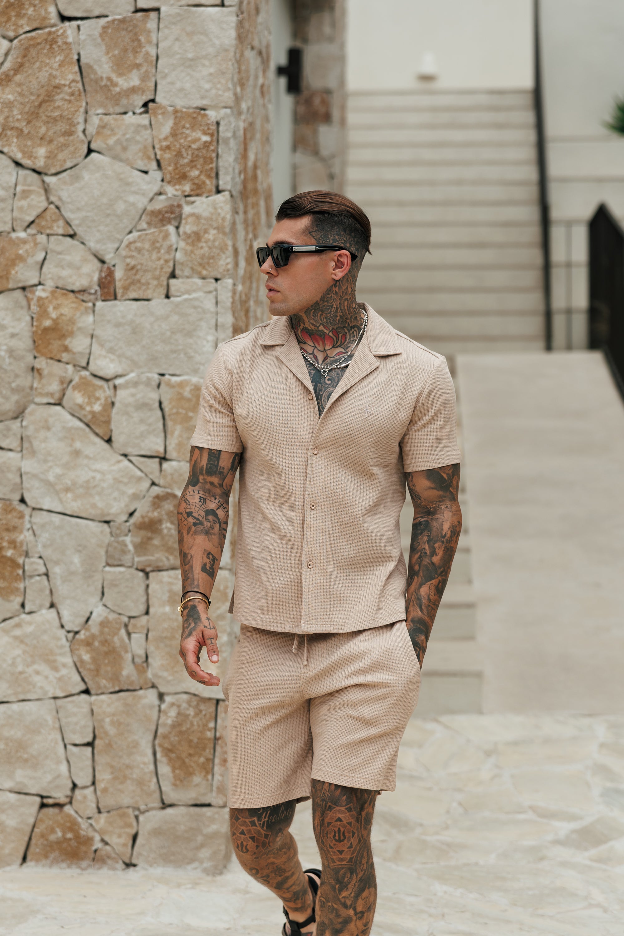 Waffle Revere Short Sleeve Shirt Beige - FSR110 (PRE ORDER 10TH AUGUST)