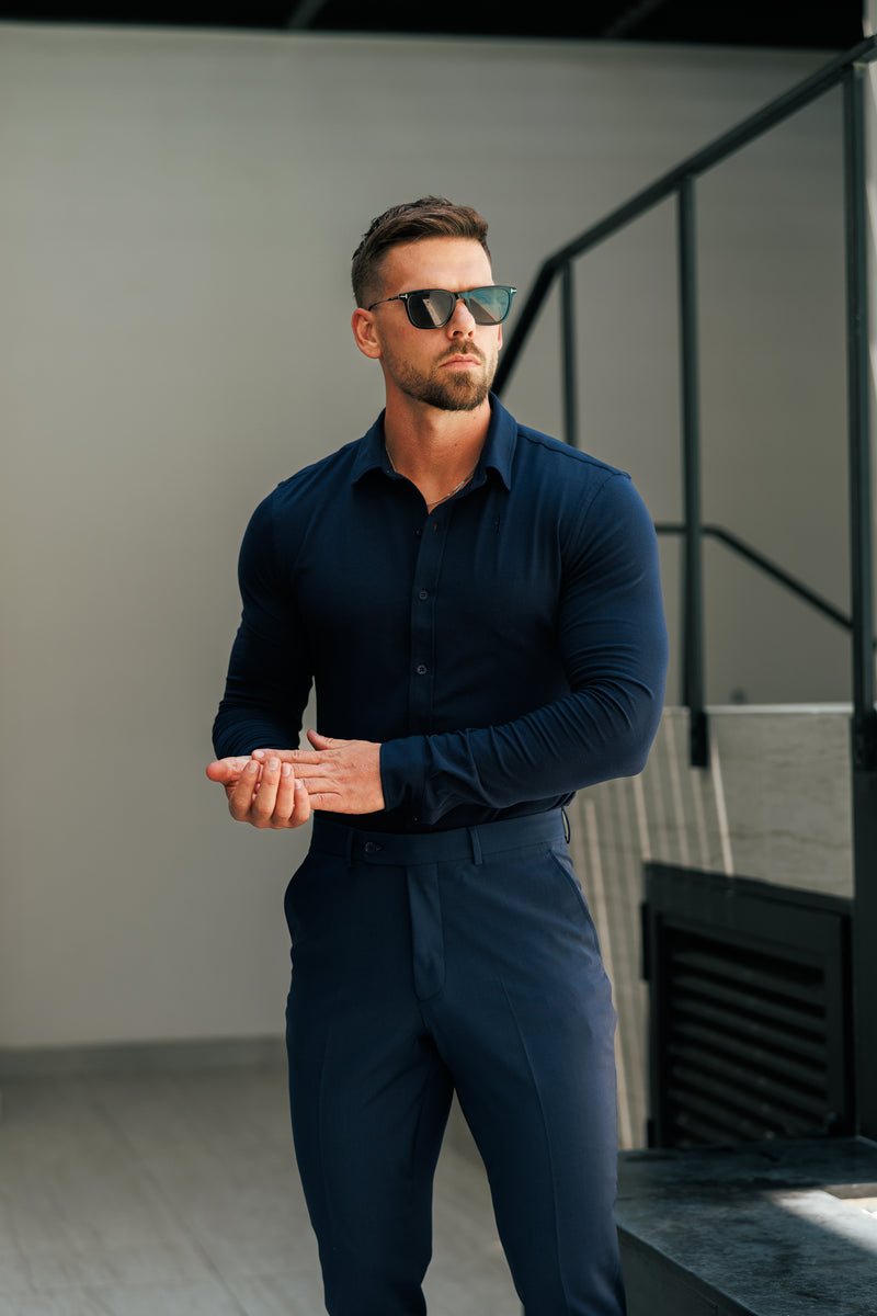 Father Sons Relaxed Formal Navy Stretch Trousers - FSTR022 RELAXED