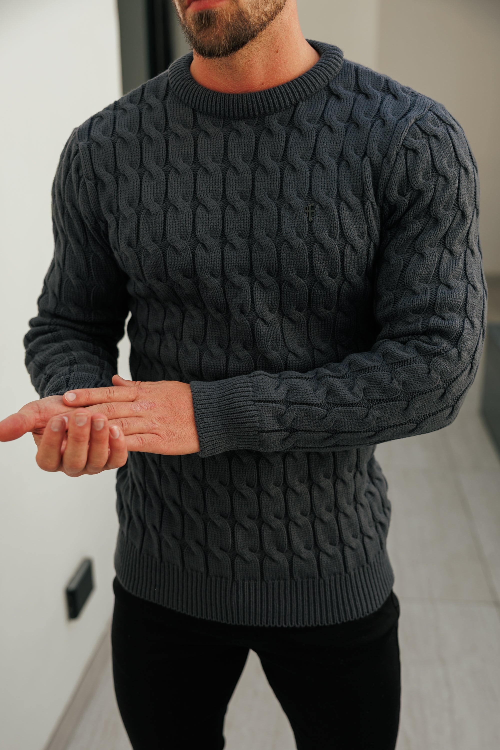 Link Weave Knit Gunpowder Crew Neck Jumper - FSJ130