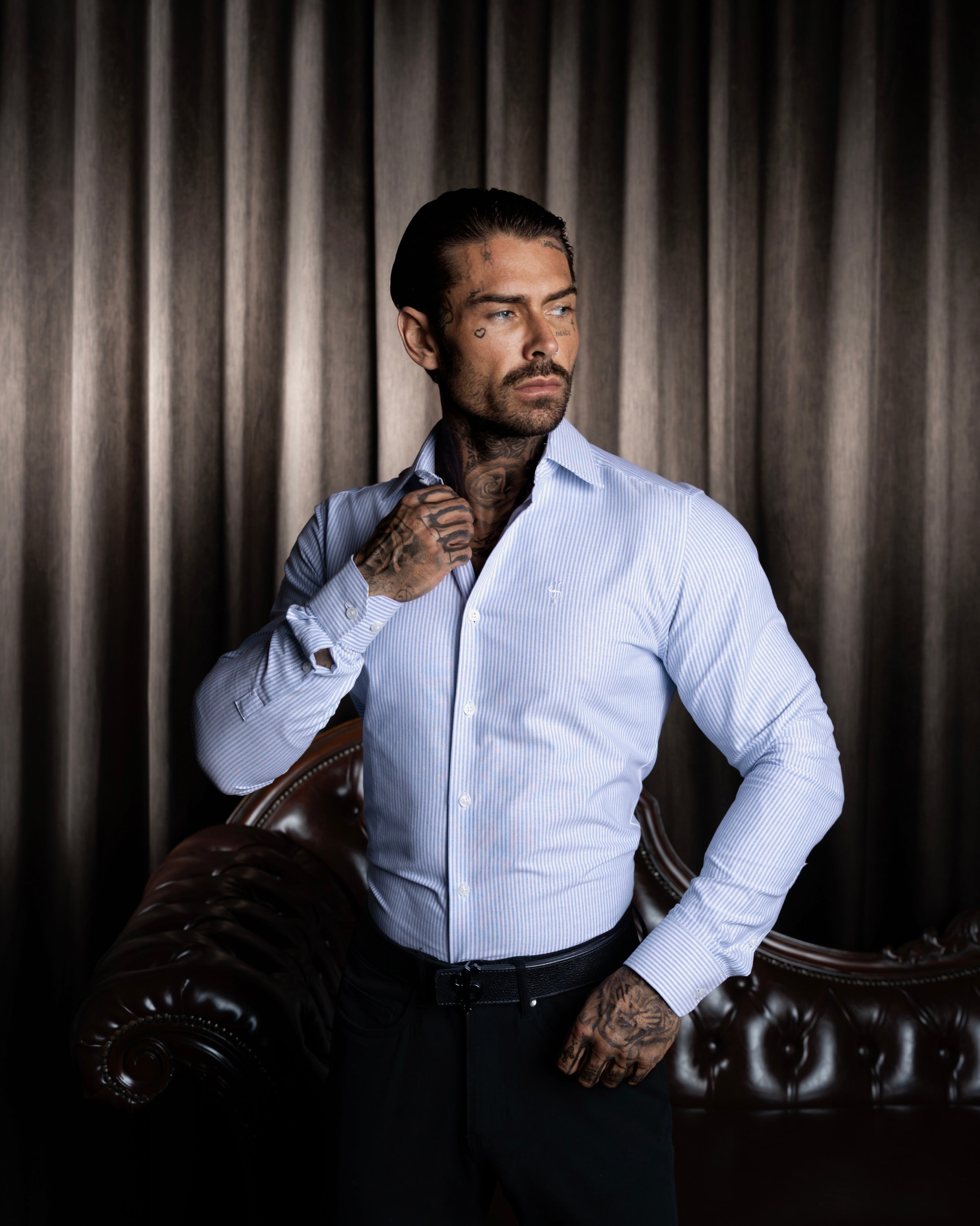 Classic Oxford Long Sleeve White / Blue Stripe with Cutaway Collar - FS1174