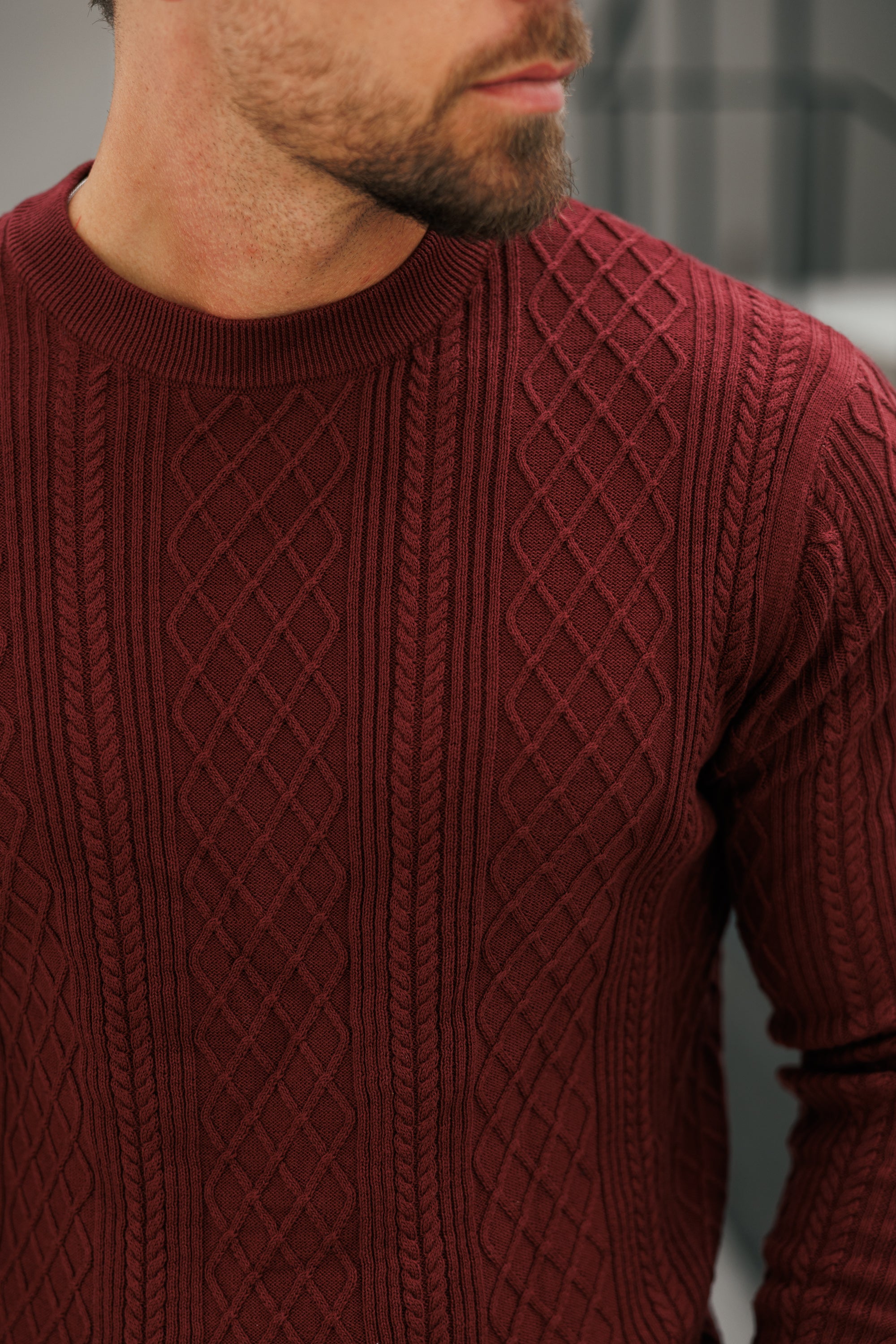 Fine Knit Diamond Burgundy Jumper Long Sleeve  -  FSA008
