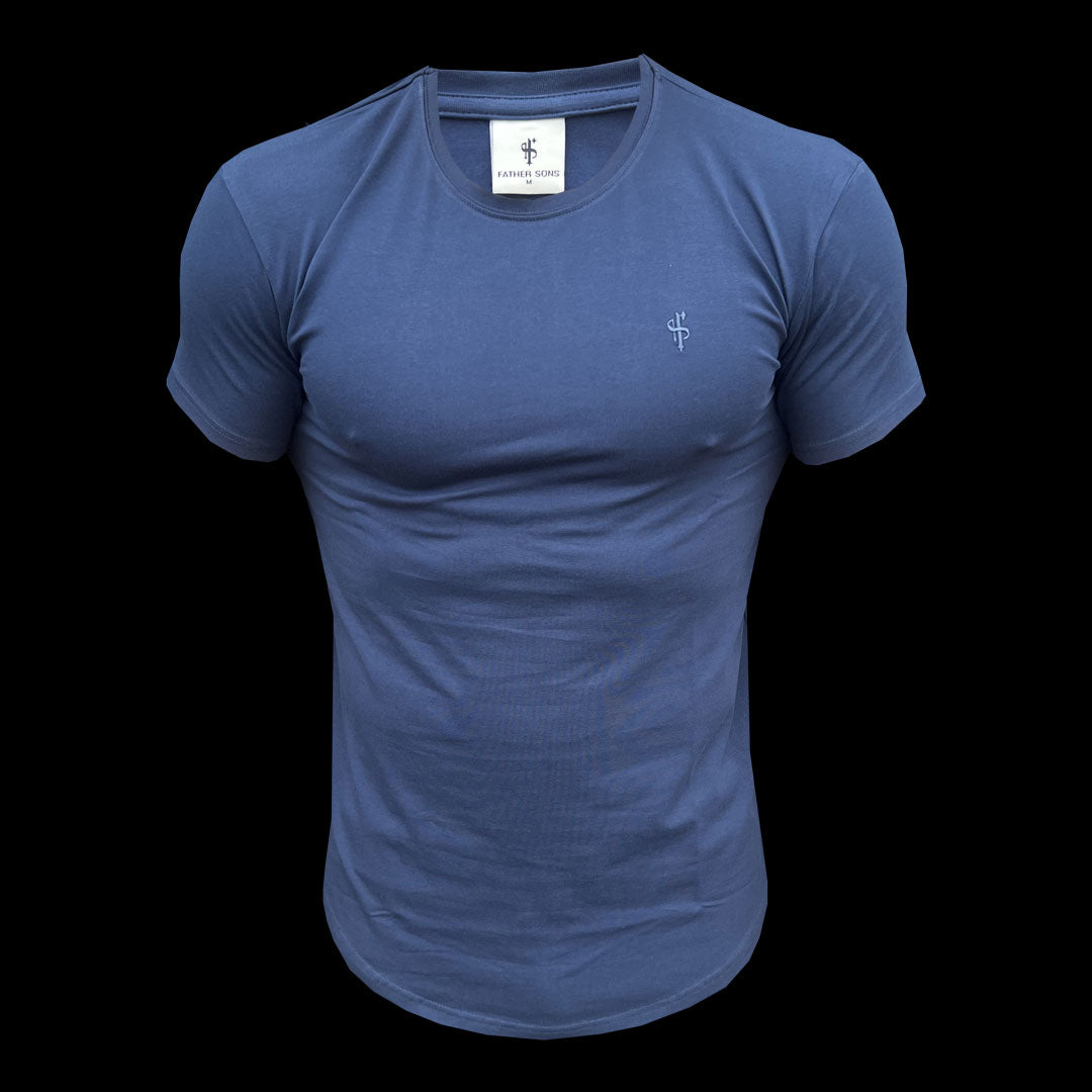 Classic Navy Tonal Curved Hem Crew T Shirt - FSH925