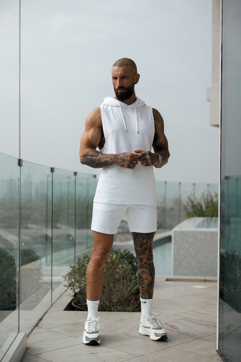 Father Sons Sleeveless White Gym Hoodie - FSH897