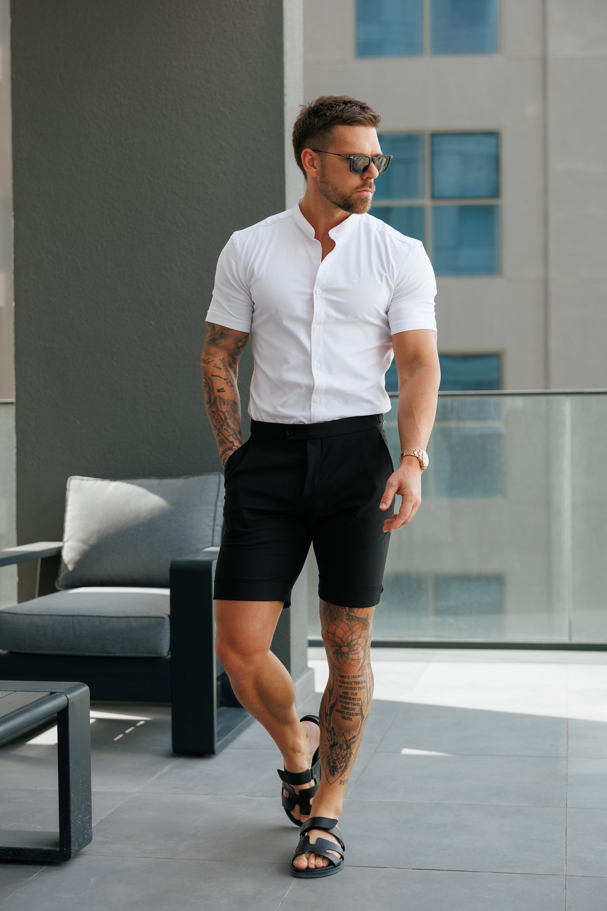 Tailored Black Shorts With Gold Buckle Adjusters - FSTS006