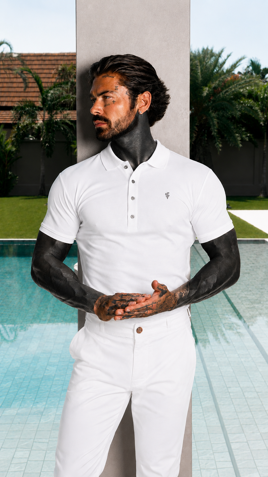 Classic White / Silver Pima Cotton Polo Short Sleeve  - FSH1547