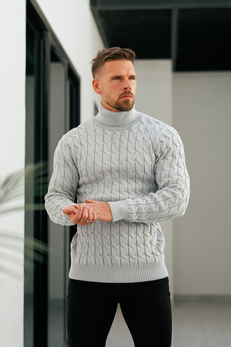 Father Sons Link Weave Knit Cop Grey Roll Neck Jumper - FSJ104