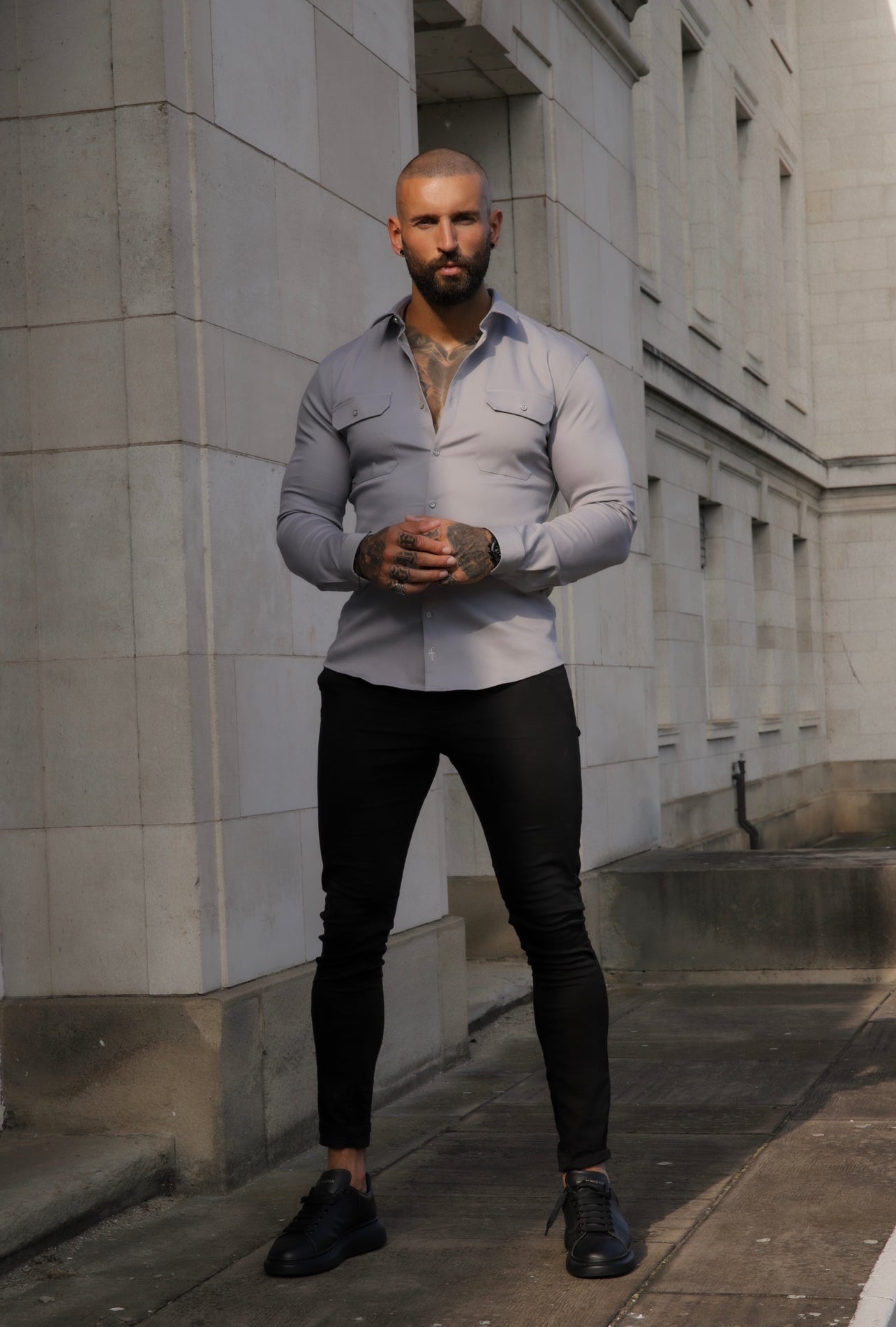 Super Slim Stretch Grey  / Silver Denim Shacket - FS927