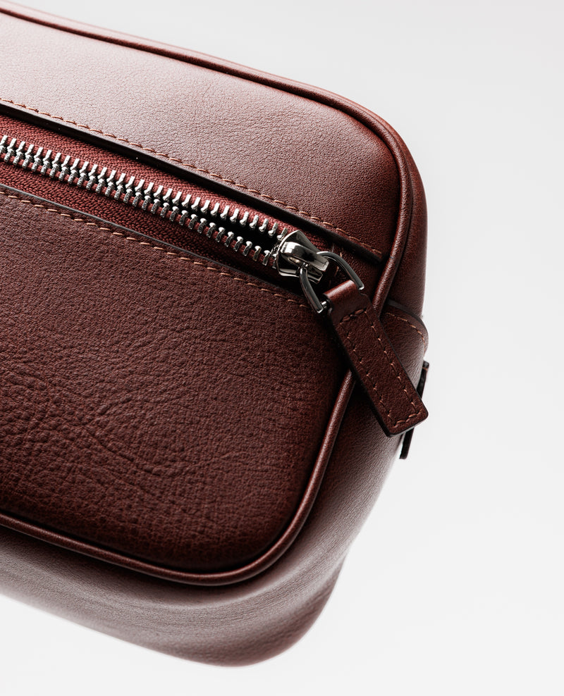 Father Sons Dark Tan Leather Wash Bag - FSH1393