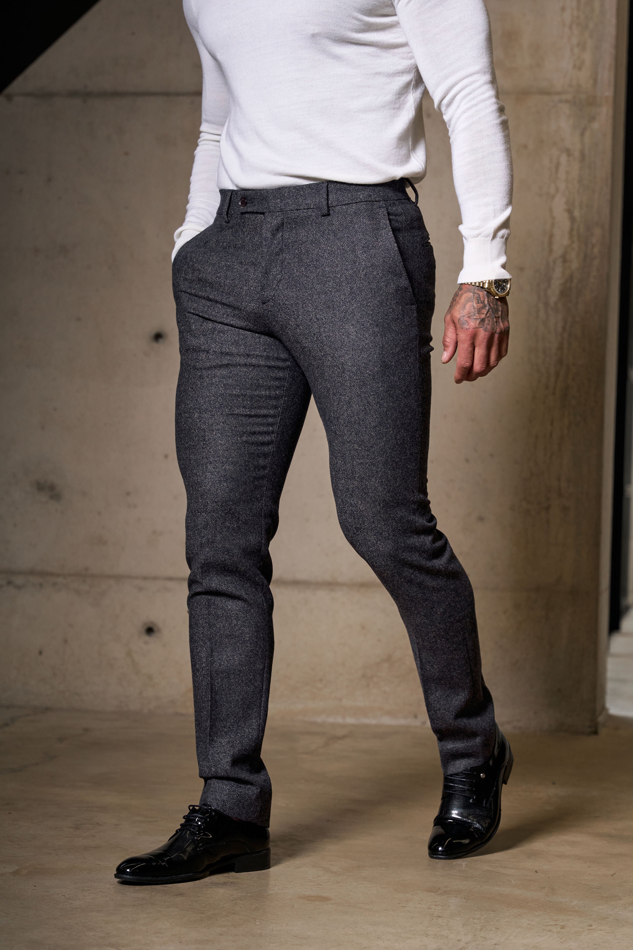 Relaxed Formal Dark Taupe Textured Trouser - FSTR015