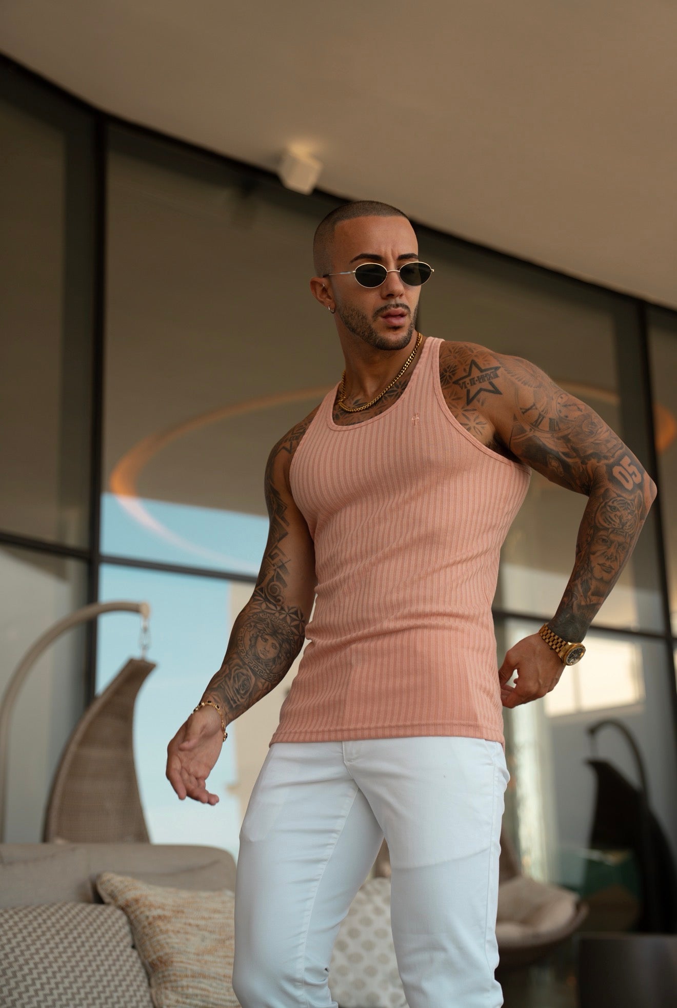 Classic Peach Ribbed Knit Super Slim Vest - FSH1028