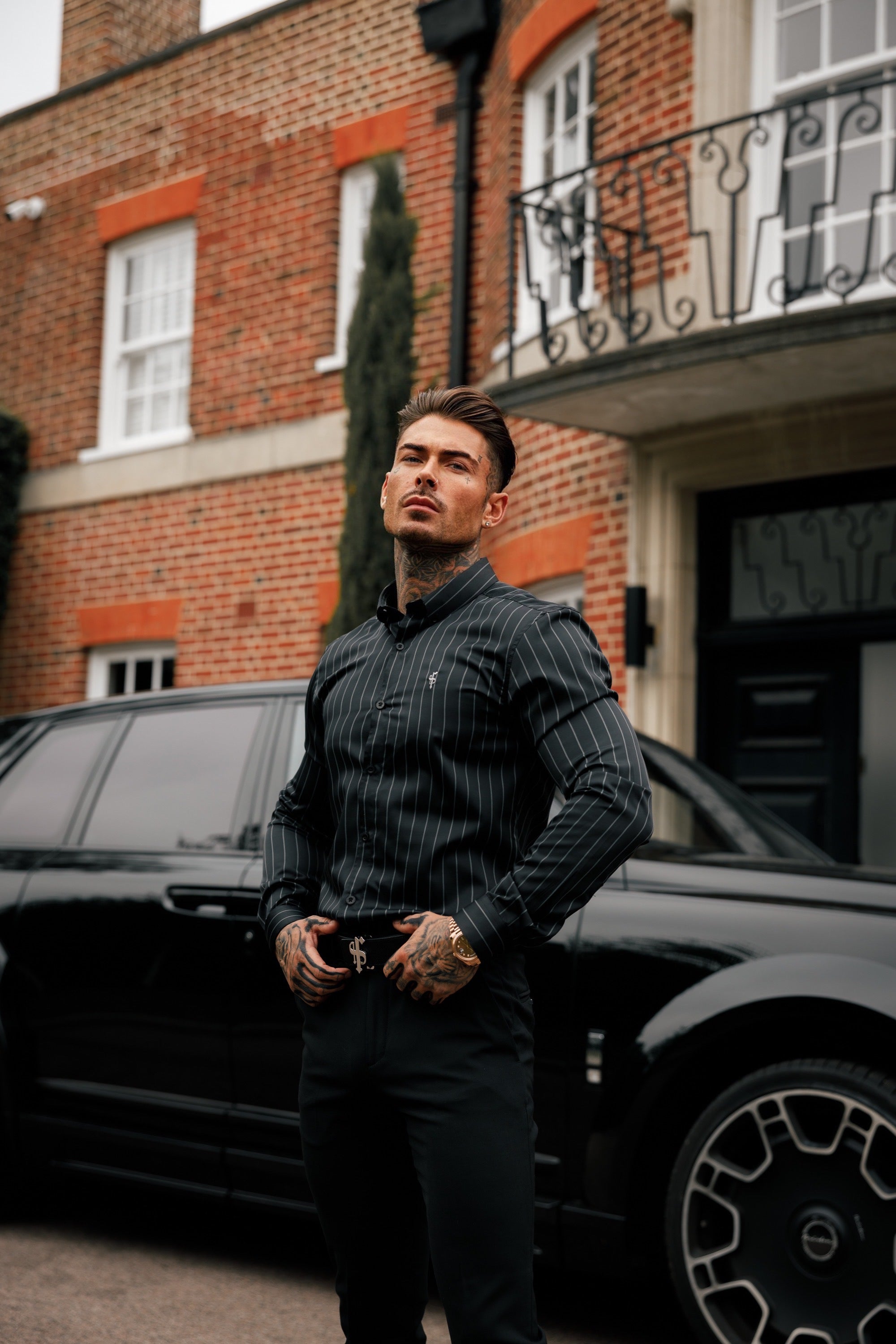 Classic Black / Grey Woven Sateen Stripe Long Sleeve - FS993