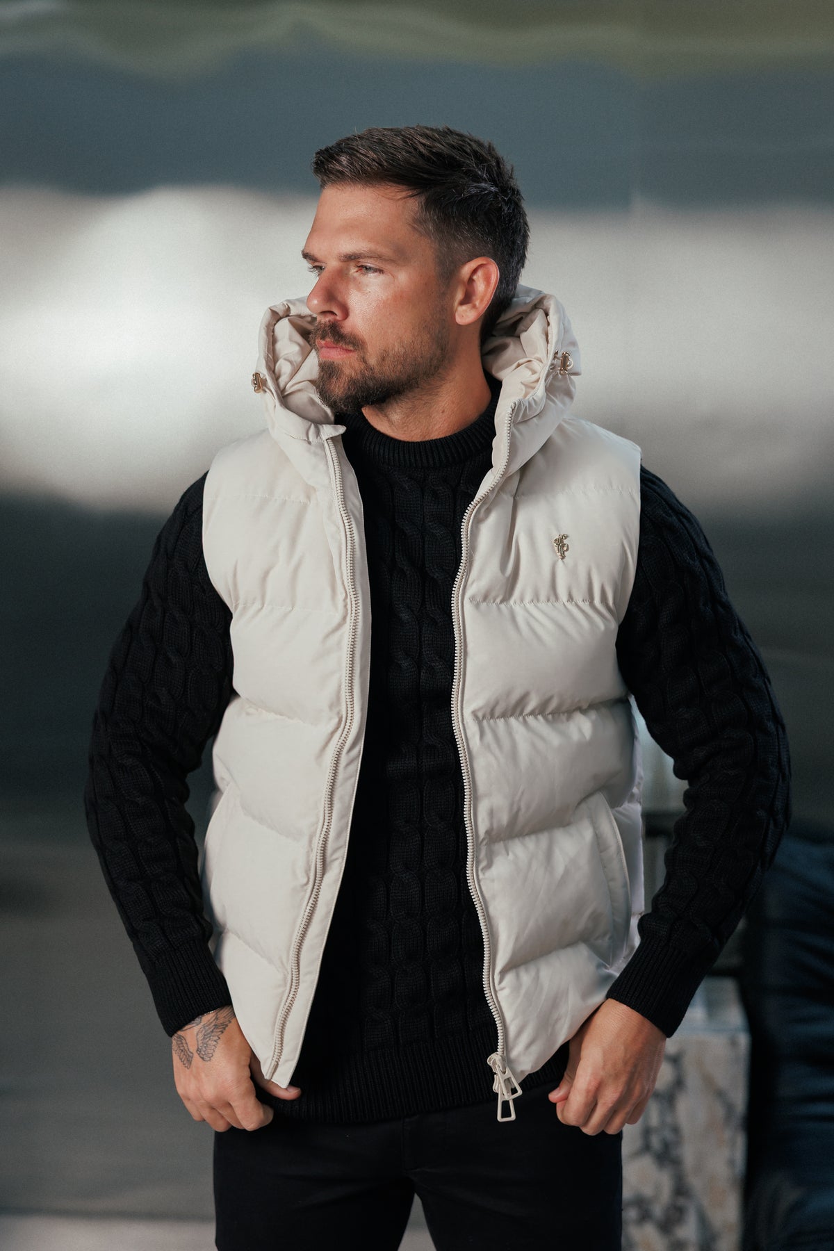 Light Beige Padded Hooded Gilet - FSN243 (PRE ORDER 24TH OCTOBER)