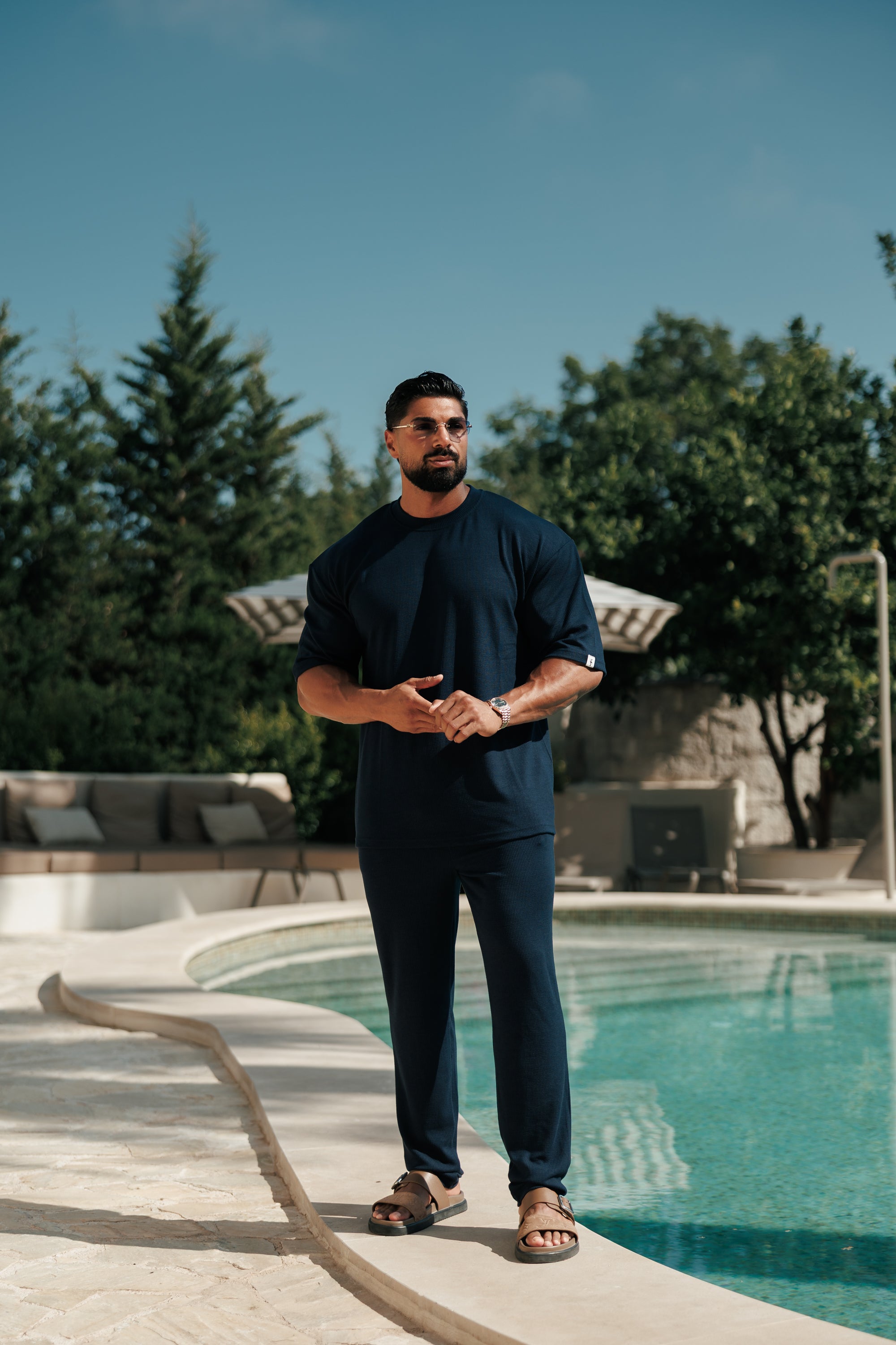 Jersey Cord Slim Navy Trousers - FSR087
