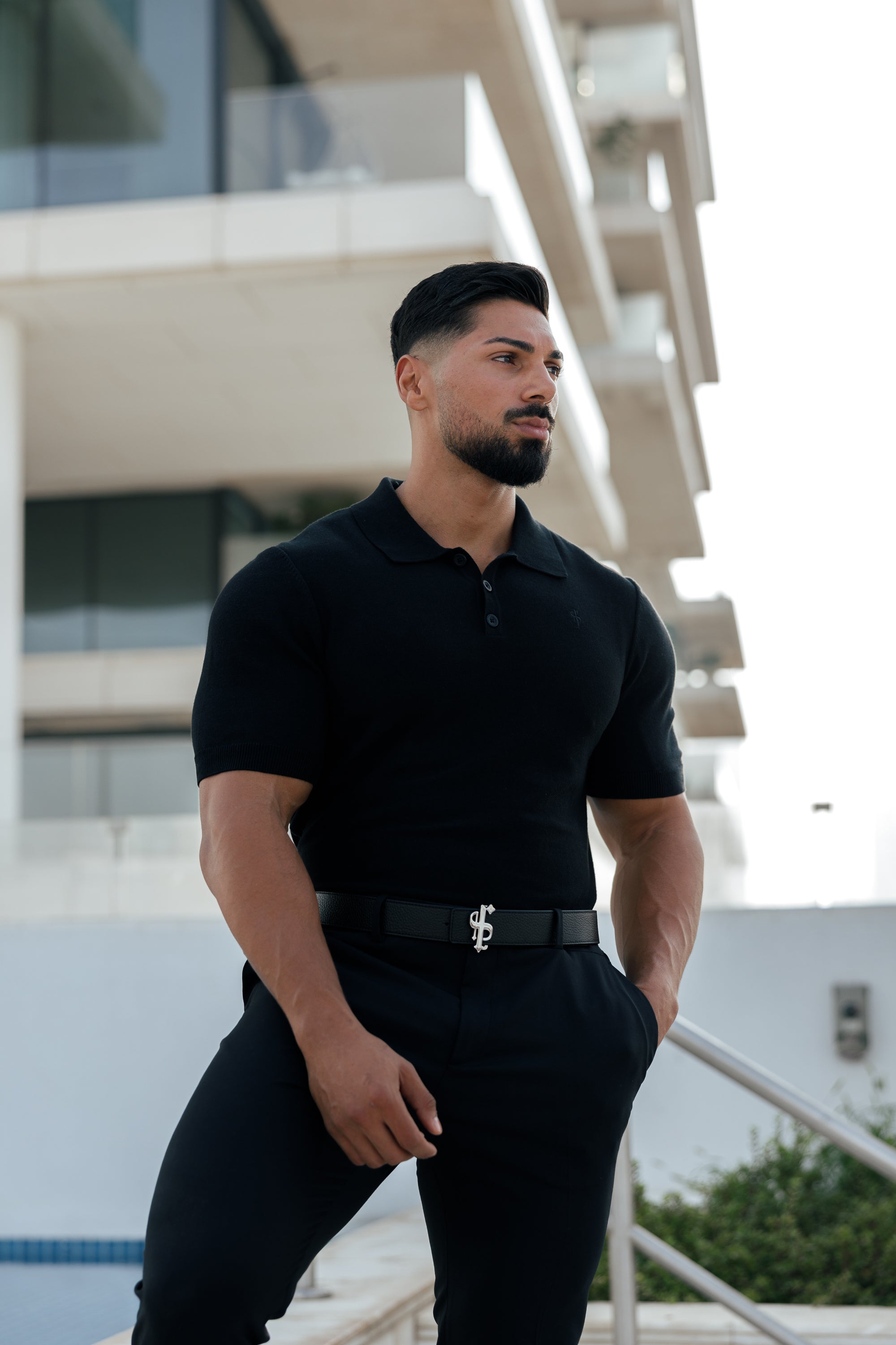 Classic Plain Black Knitted Polo Short Sleeve - FSN108