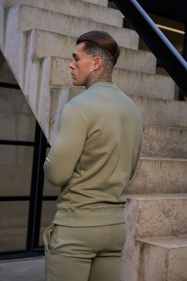 FS Plain Olive Crew Jumper With FS Branding - FSH1186