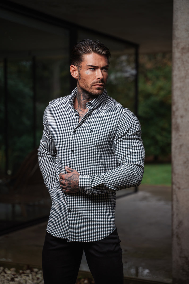 Father Sons Classic Black / White Woven Dogtooth Check Long Sleeve with Button Down Collar - FS987