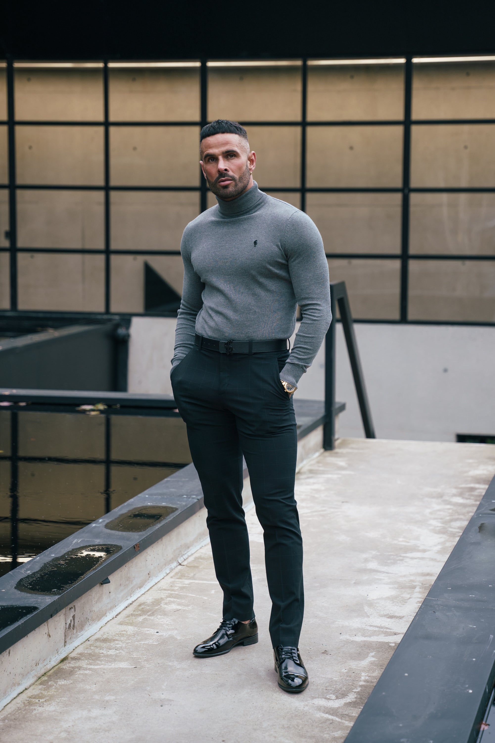 Charcoal Roll Neck Knitted Jumper With FS Branding - FSN207
