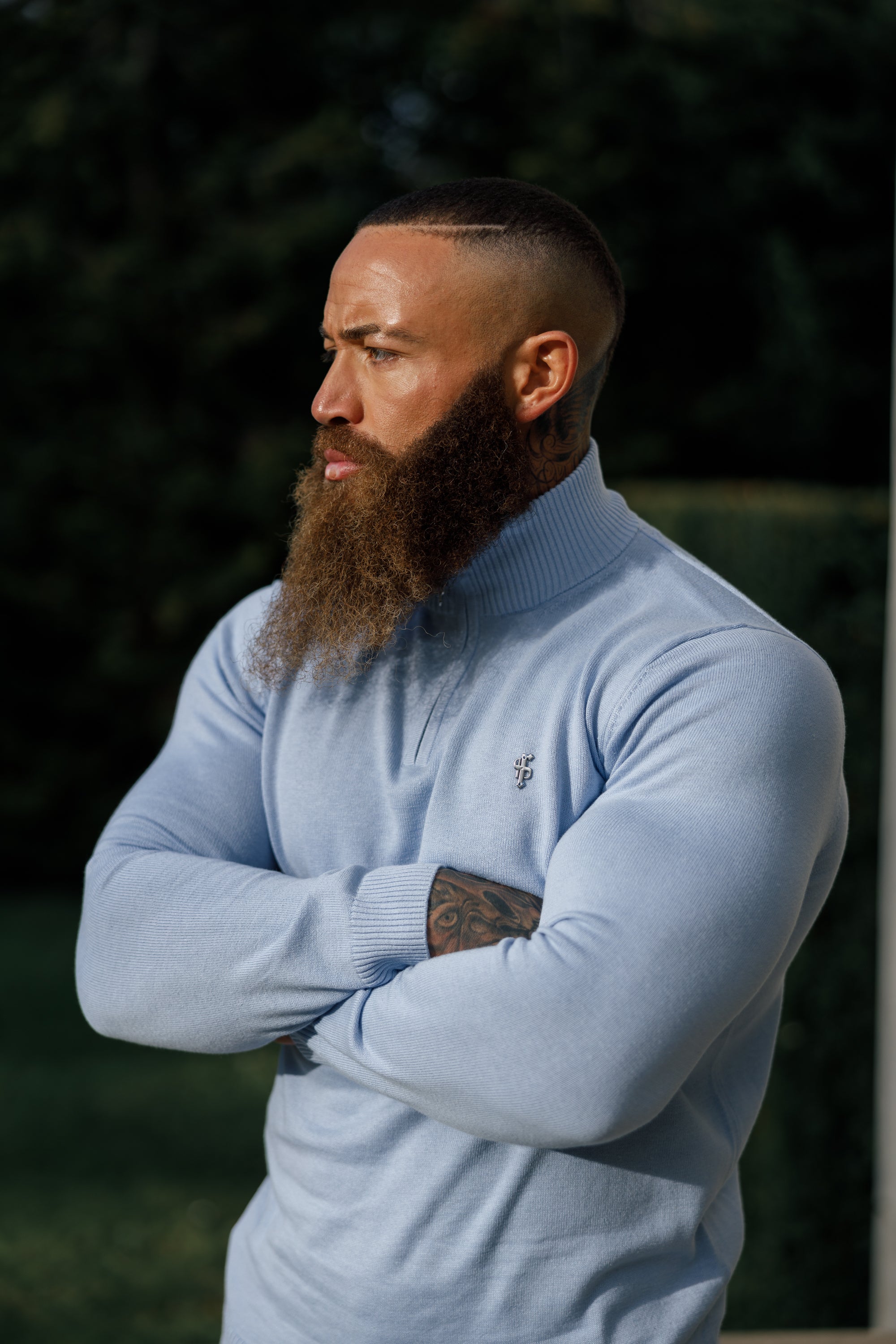 Light Blue Funnel Neck 1/2 Zip Knitted Jumper - FSN119