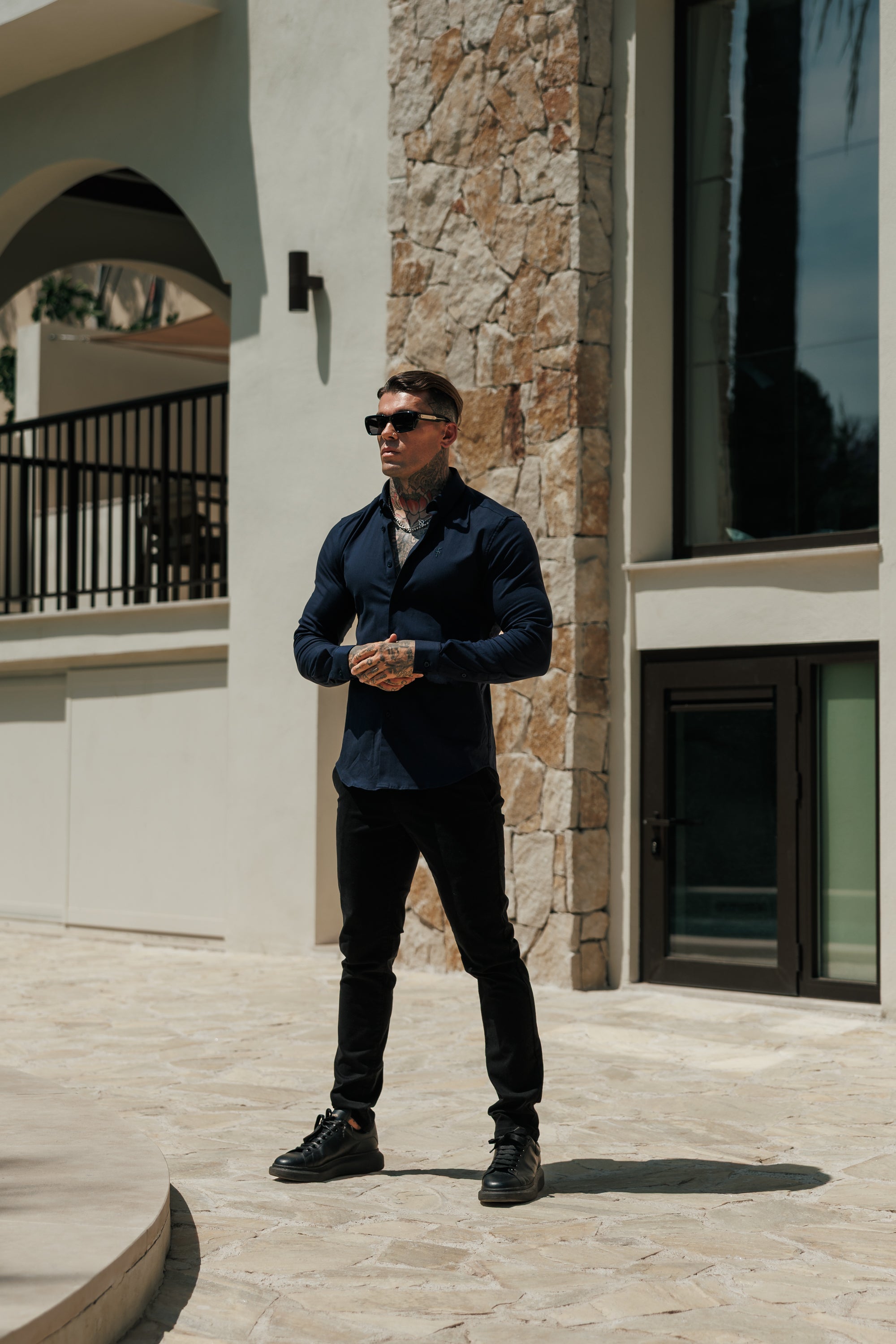 Classic Stretch Oxford Long Sleeve Navy with Button Down Collar - FS1230