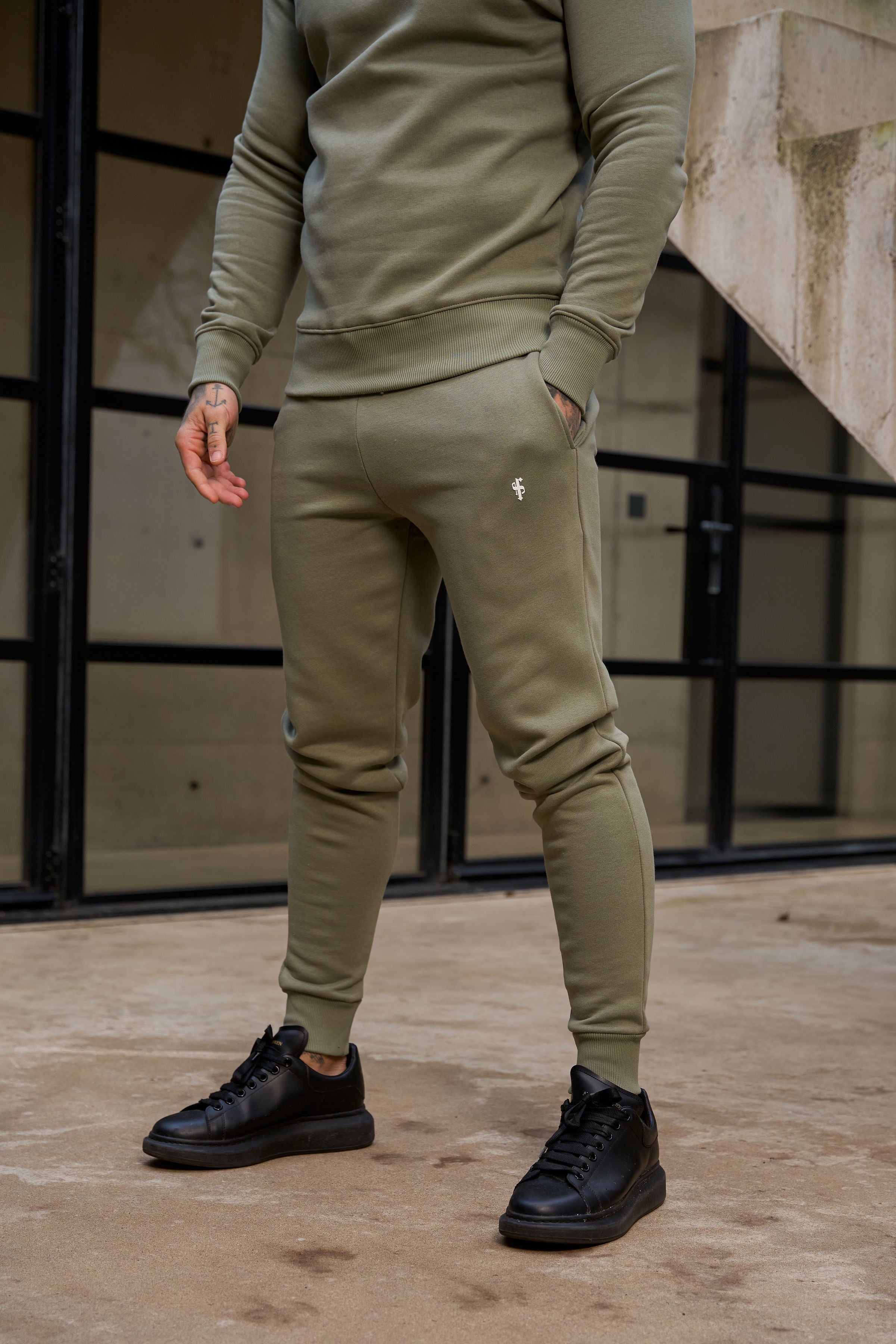 Plain Olive Tracksuit Bottoms with FS Branding - FSH1198