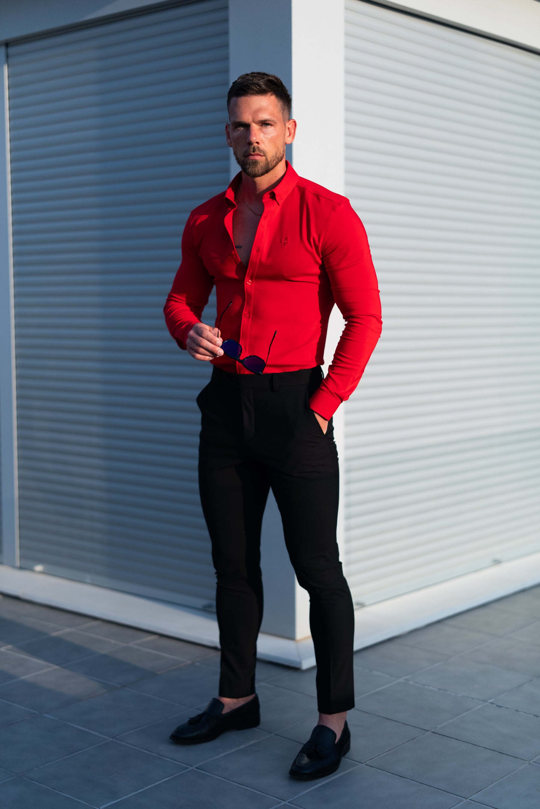 Super Slim LS Postbox Red Scuba with Button Down Collar - FS1186