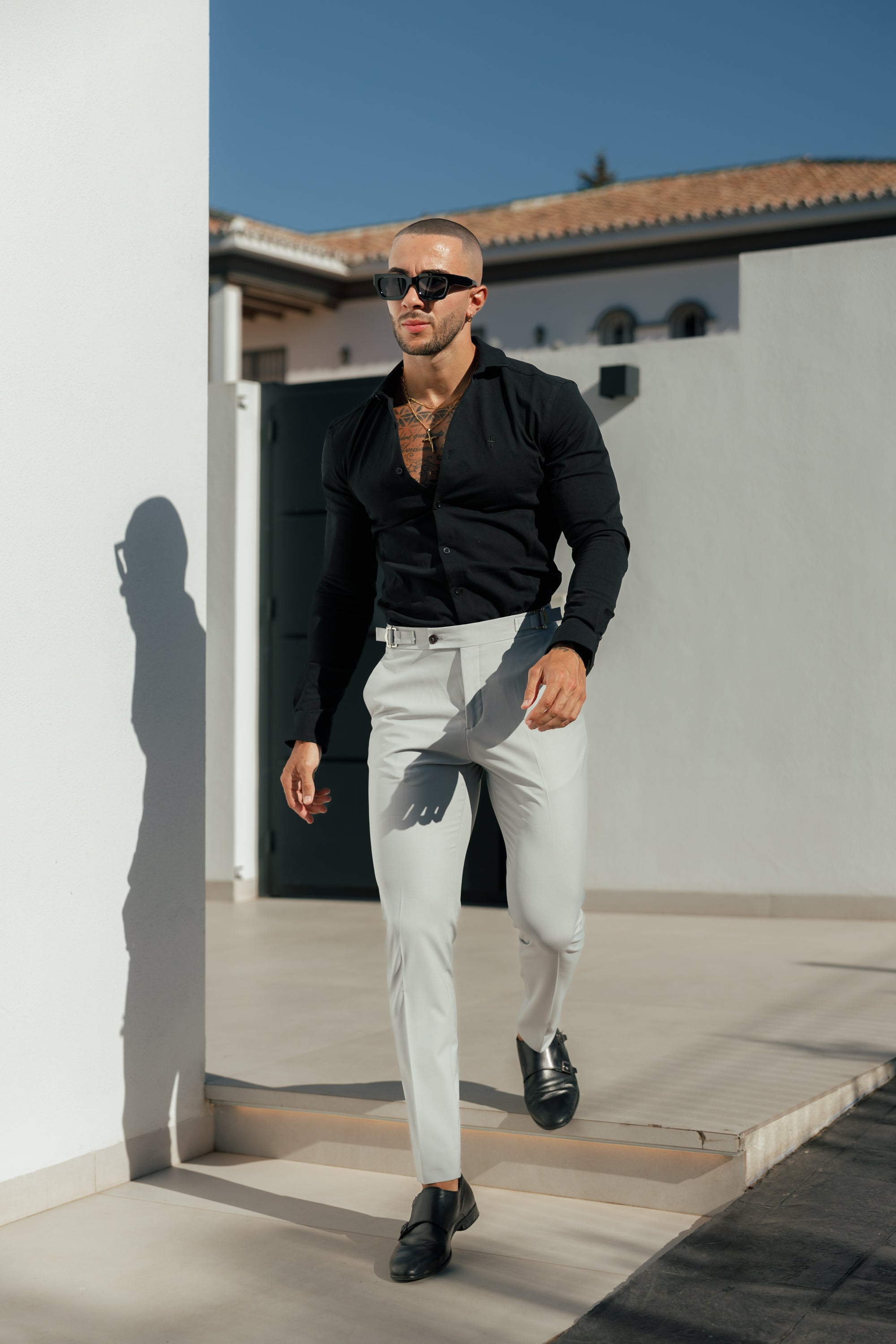 Super Slim Stretch Black Side Panel Shirt LS - FS1087