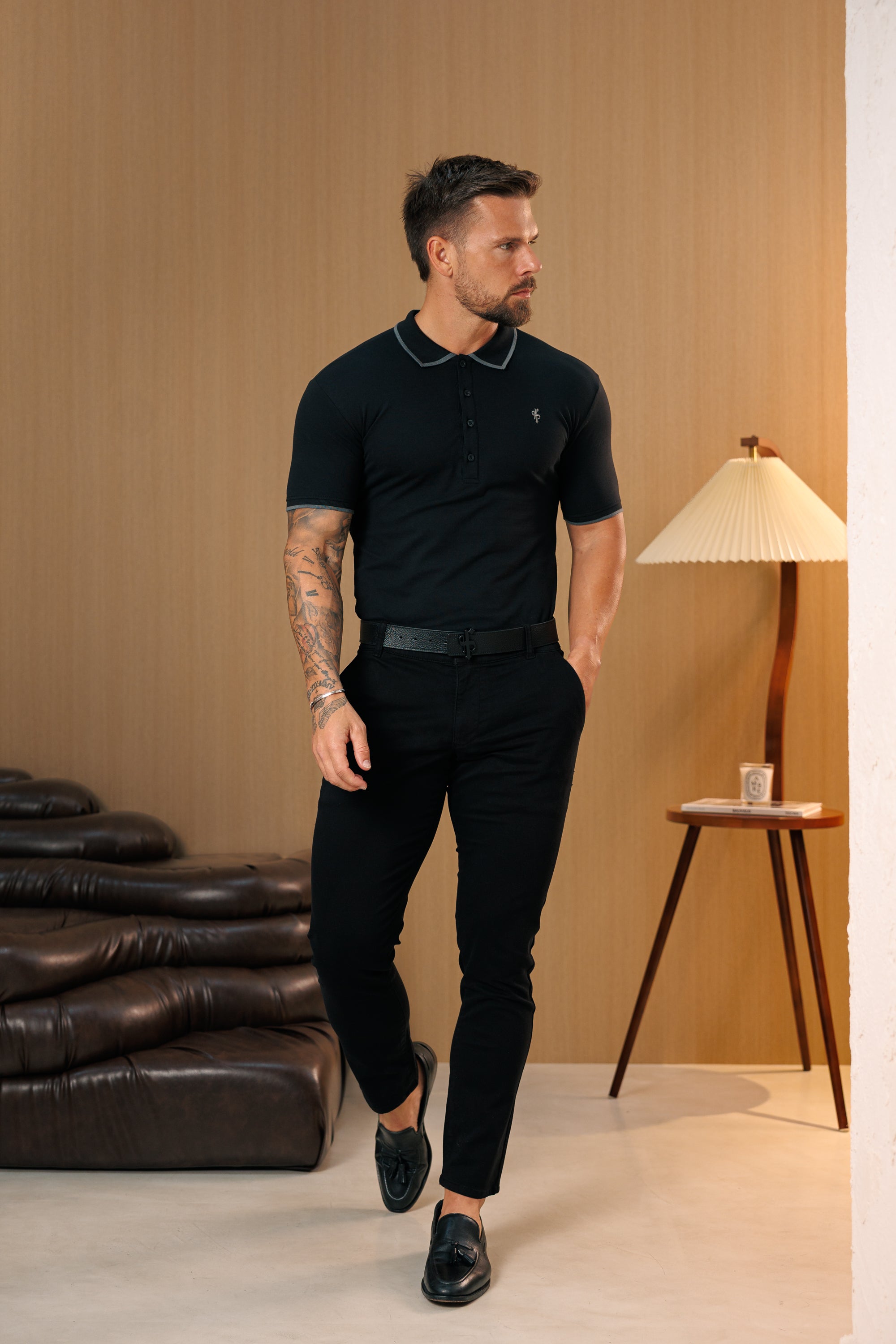Black Chino Trousers With Belt Loops - FSH1490