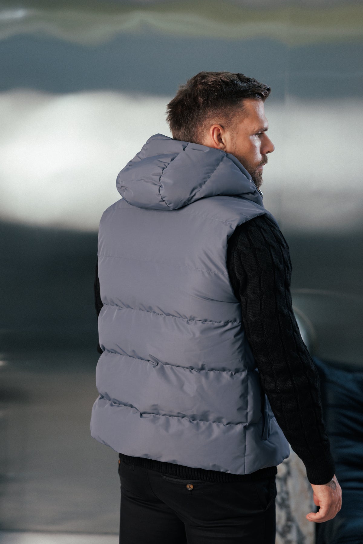 Charcoal Padded Hooded Gilet - FSN241 (PRE ORDER 24TH OCTOBER)