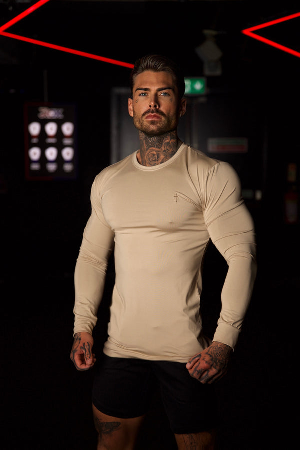 Father Sons Long Sleeve Beige Tonal Gym Crew Top - FSH886