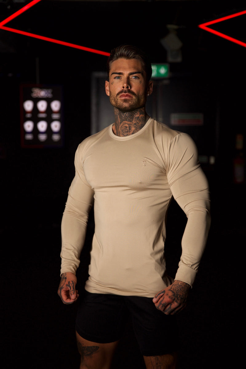 Father Sons Long Sleeve Beige Tonal Gym Crew Top FSH886