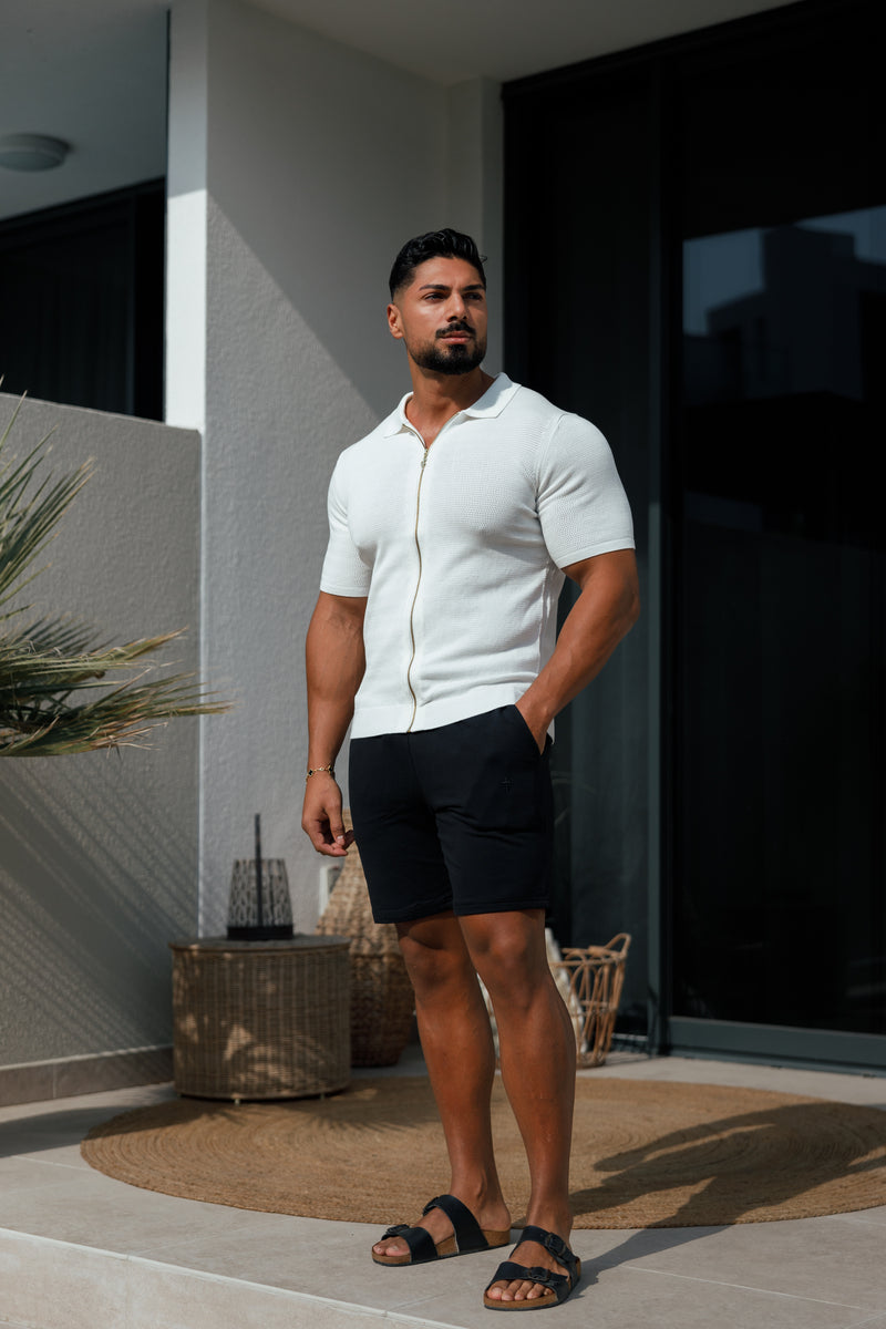 Father Sons Classic Knitted Textured Design With Full Length Zip Off White Short Sleeve - FSN152