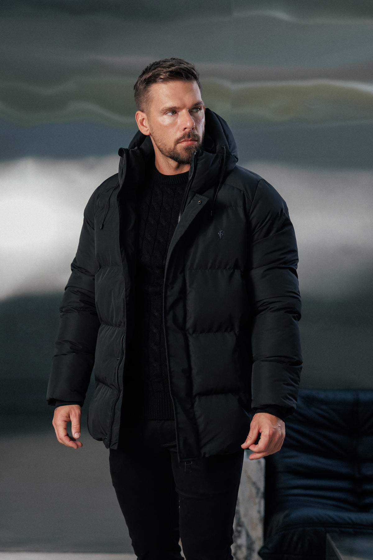 Black Padded Coat with Hood - FSN234