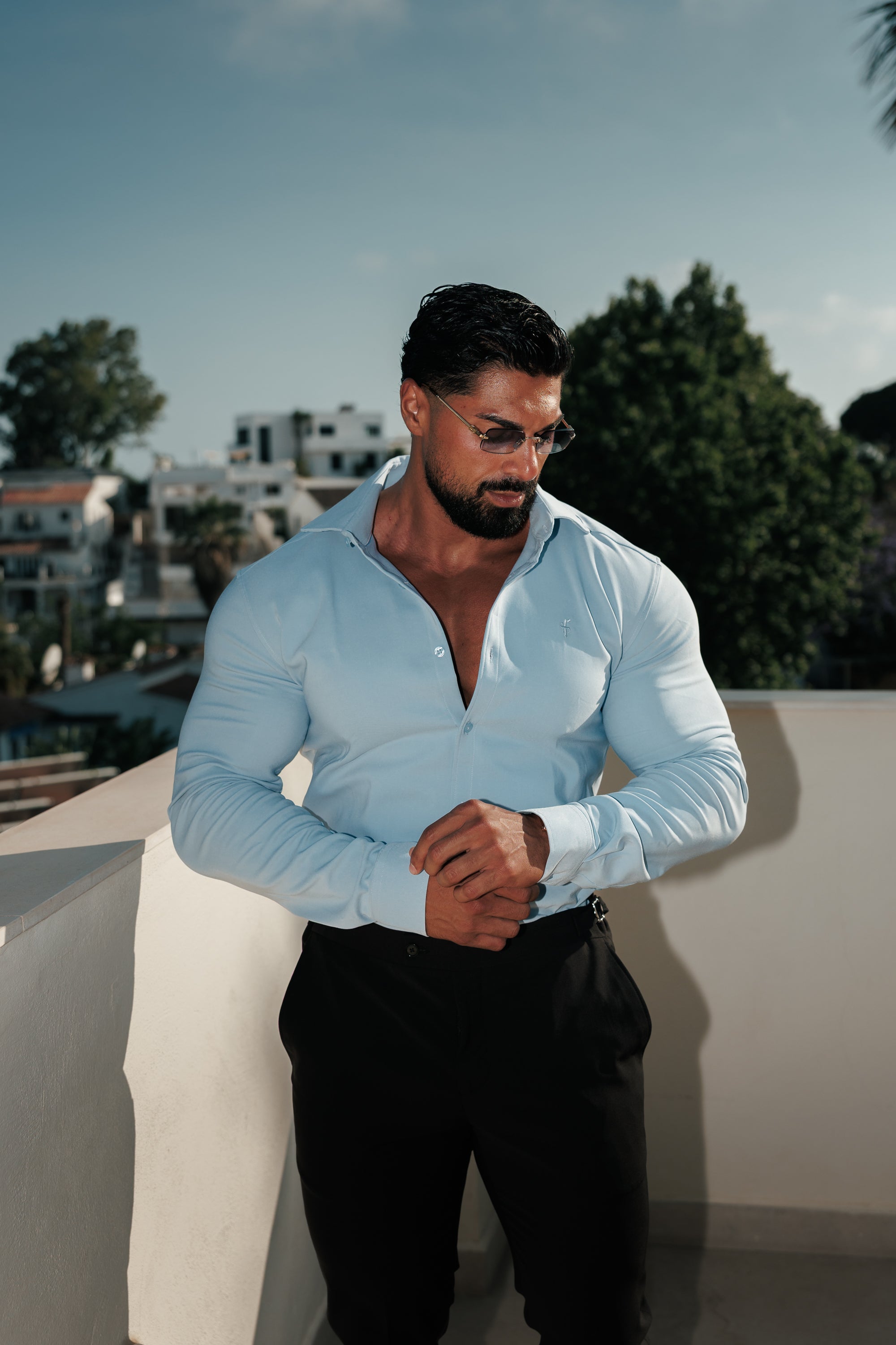 Super Slim Scuba Light Blue Long Sleeve Stretch with Cutaway Collar - FS1235