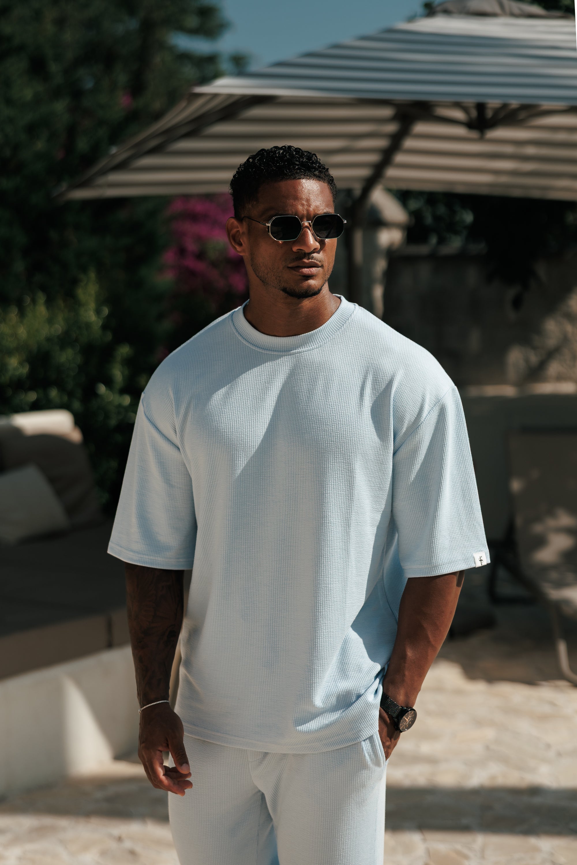 Jersey Cord Light Blue Oversized T-Shirt - FSR106