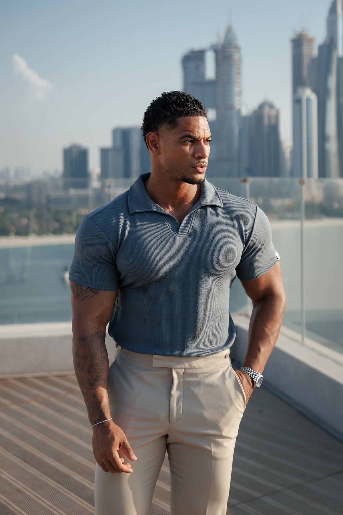 Gunmetal Jersey Cord Revere Polo Short Sleeve - FSR153