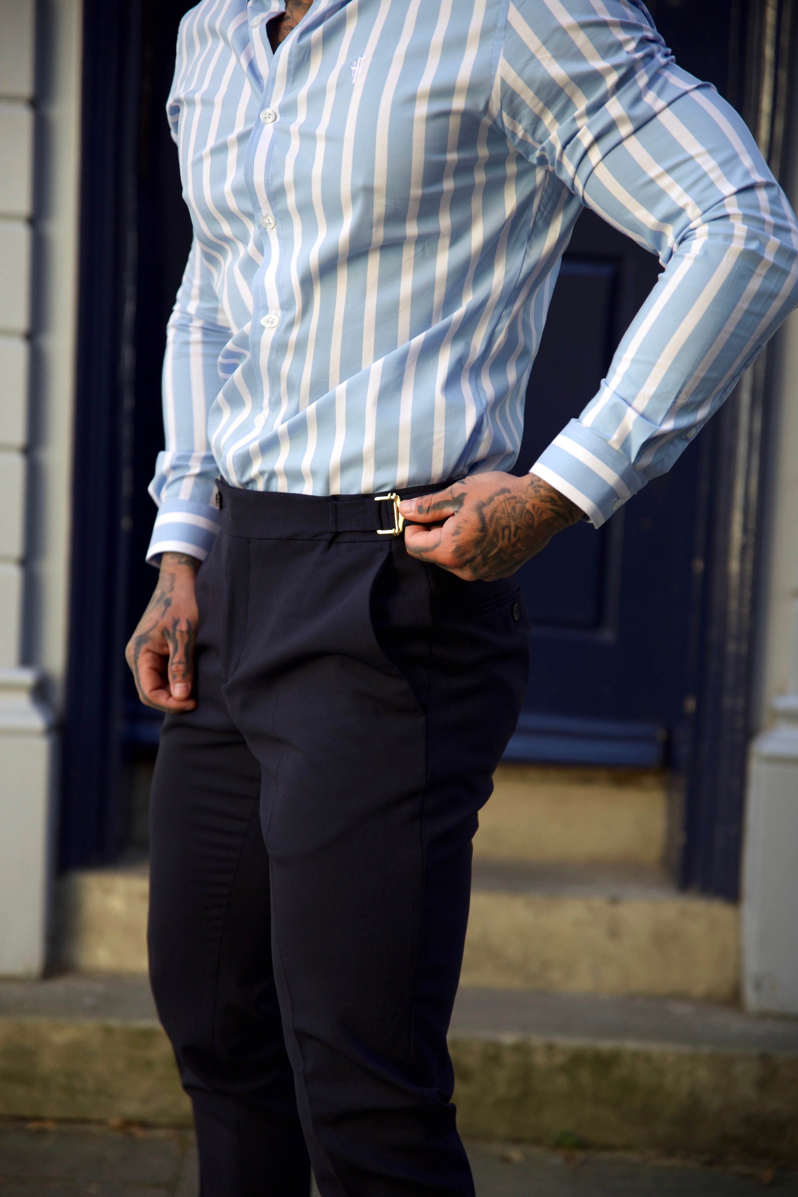 Classic Light Blue and White Deckchair Woven Stripe Long Sleeve - FS977