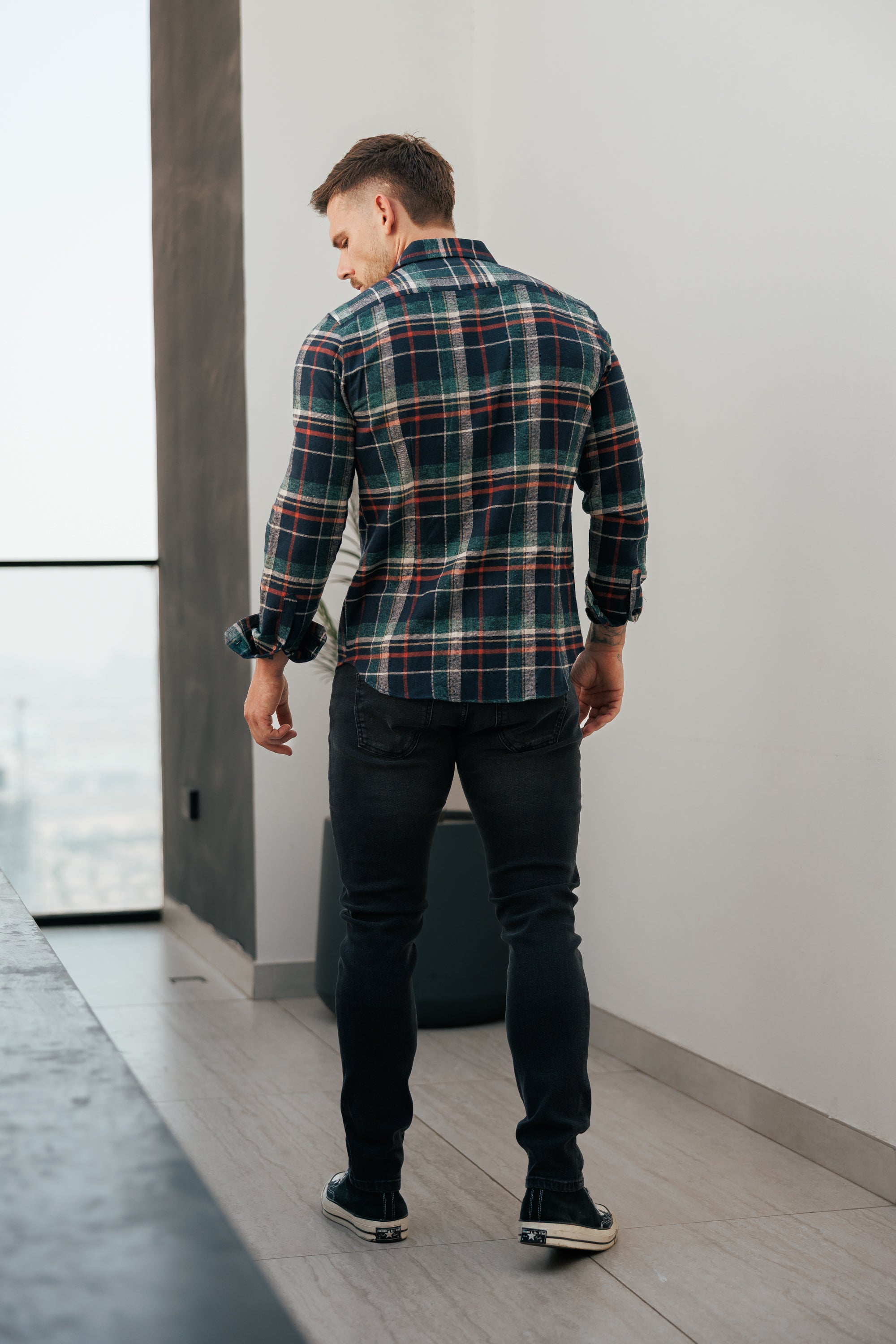 Navy / Green / Rust Check Shacket With Double Pockets - FS1198