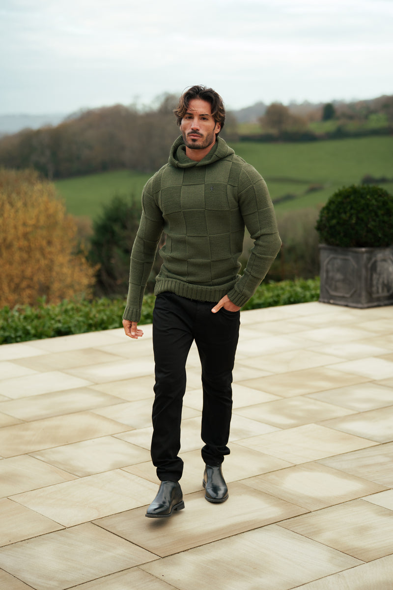 Father Sons Olive Checkerboard Knitted Hoodie - FSJ137 (PRE ORDER 11TH DECEMBER)