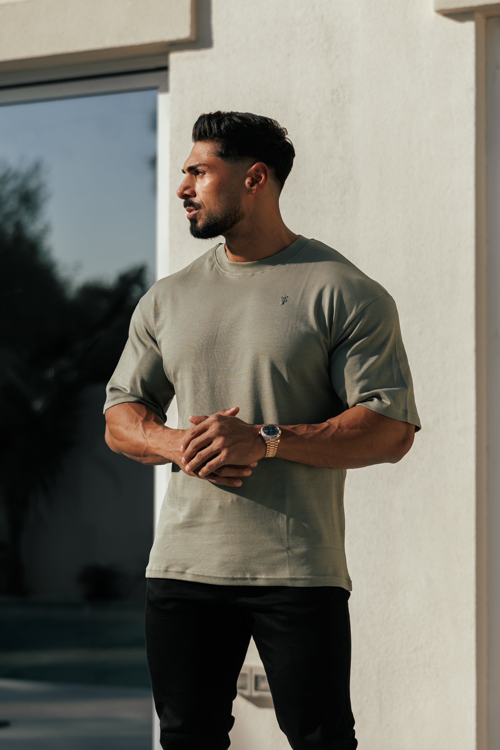 Olive / Gold Oversized Crew T Shirt - FSH1419