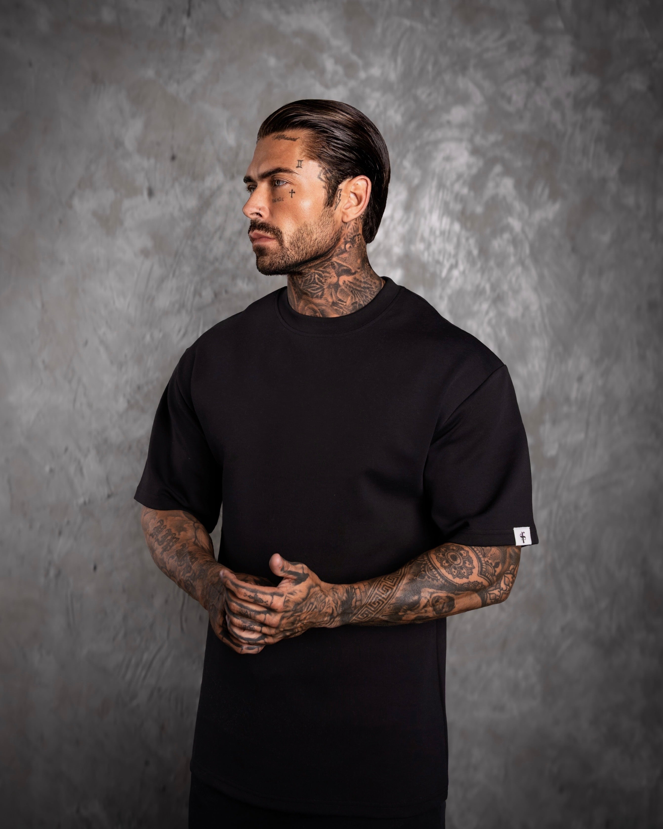 Classic Heavyweight Oversized Crew T Shirt Black - FSR042