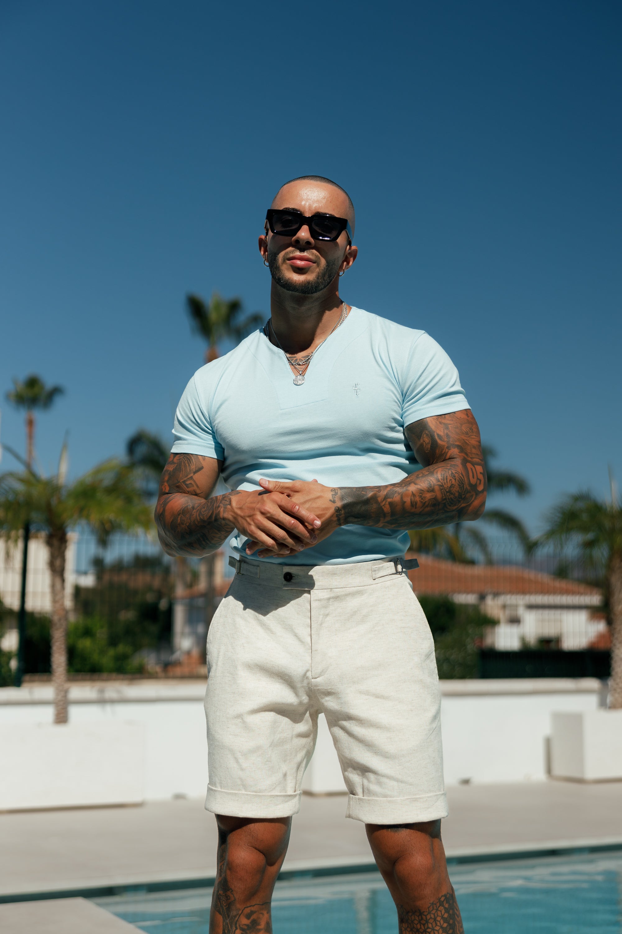 Advanced V Neck Crew Short Sleeve Light Blue- FSH1015